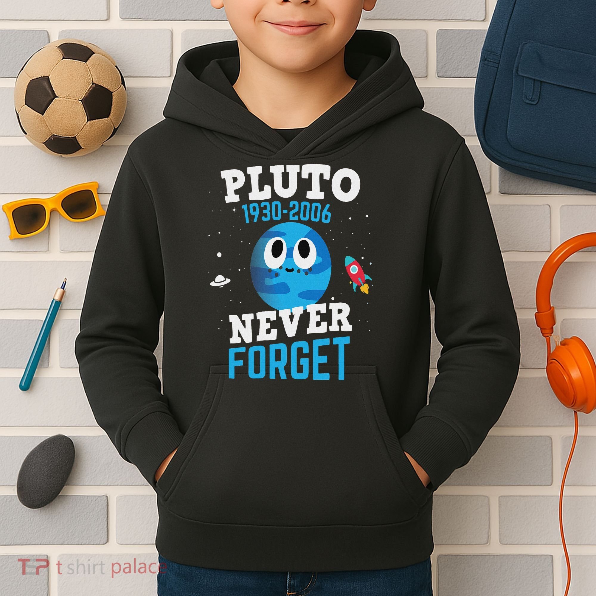 Pluto Never Forge Astronomy Science Space Geek Kids Hoodie