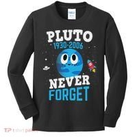 Pluto Never Forge Astronomy Science Space Geek Kids Long Sleeve Shirt thumb 0