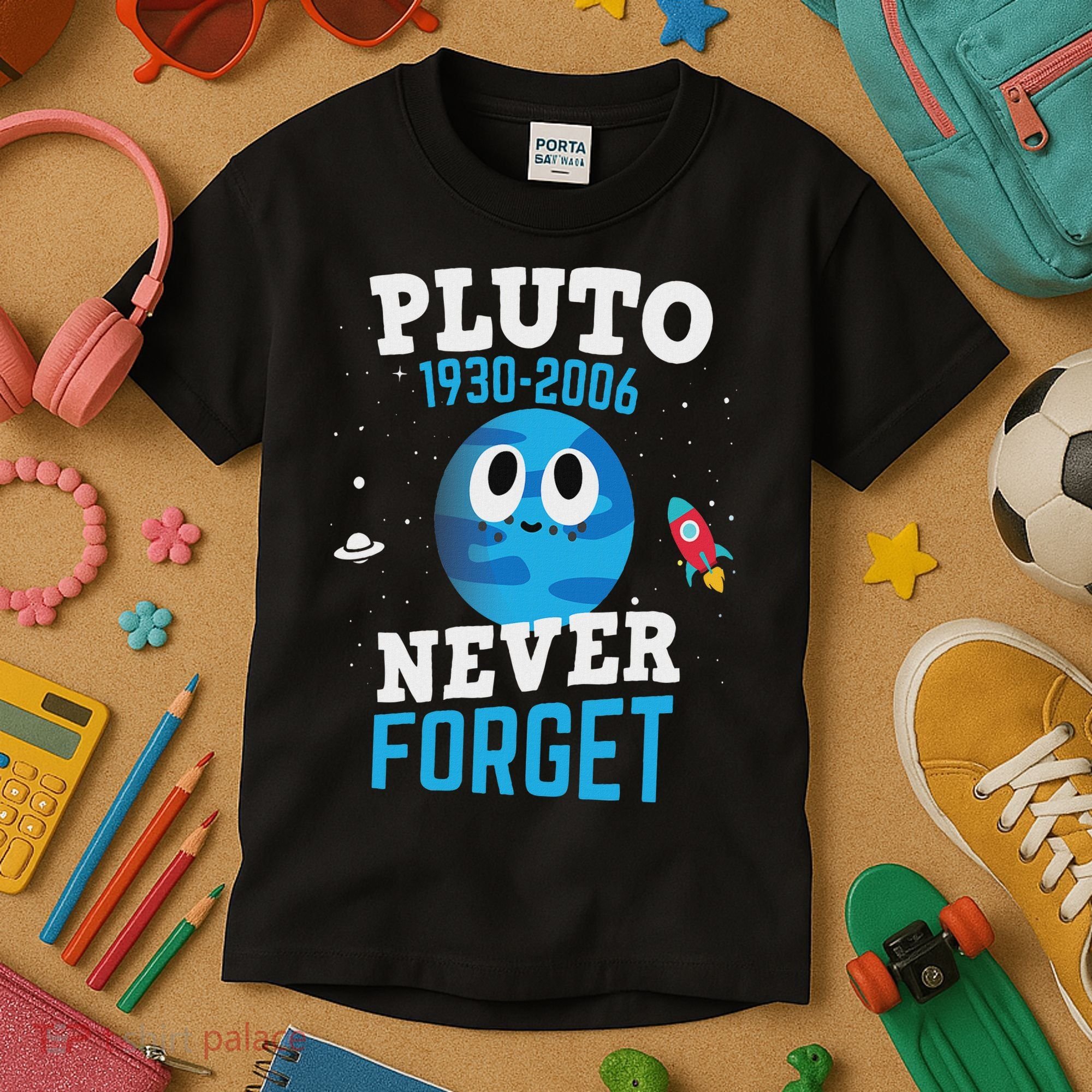 Pluto Never Forge Astronomy Science Space Geek Kids T-Shirt
