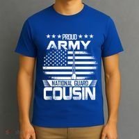 Proud National Guard Veteran Cousin With Us Flag Patrioitc Gift T-Shirt thumb 3