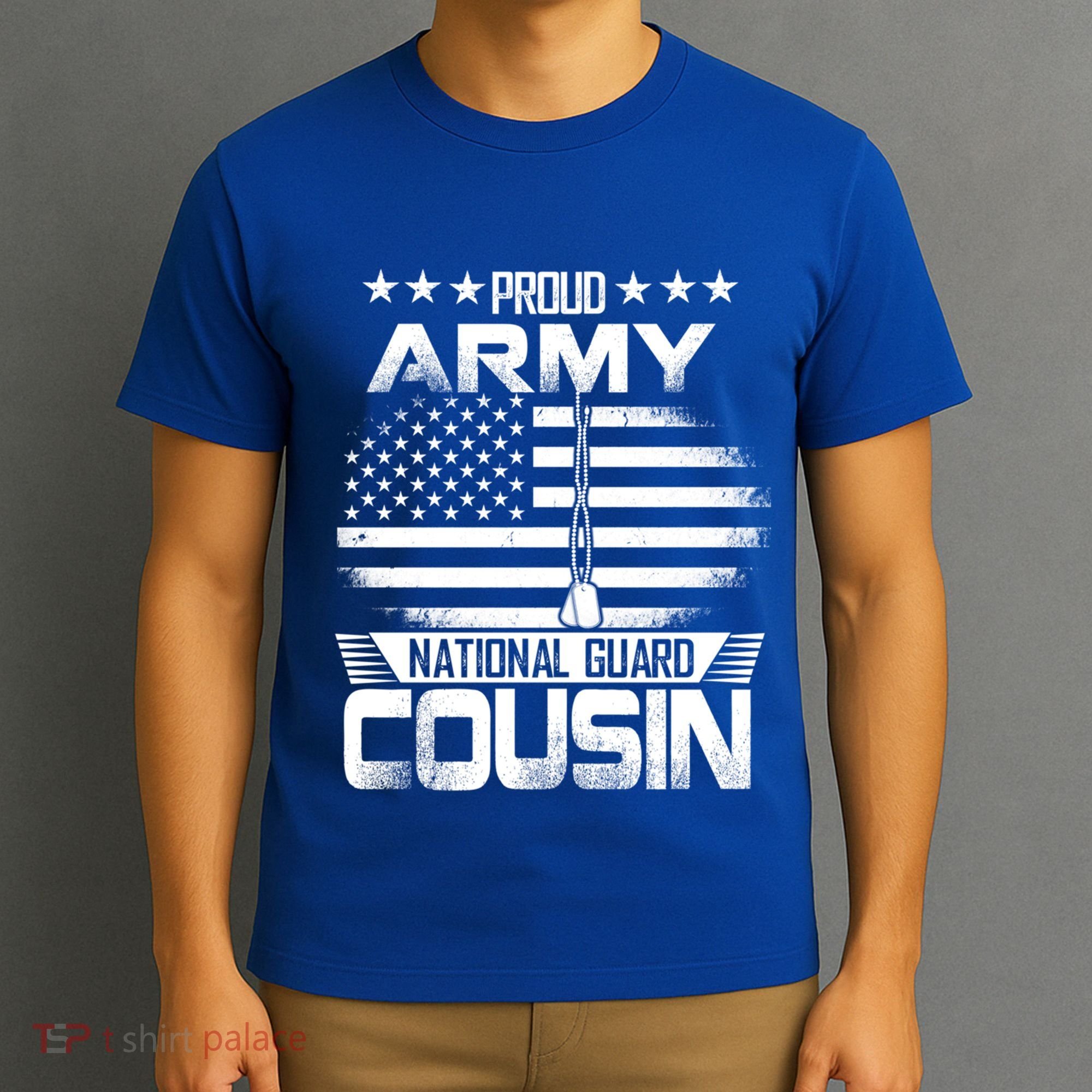 Proud National Guard Veteran Cousin With Us Flag Patrioitc Gift T-Shirt