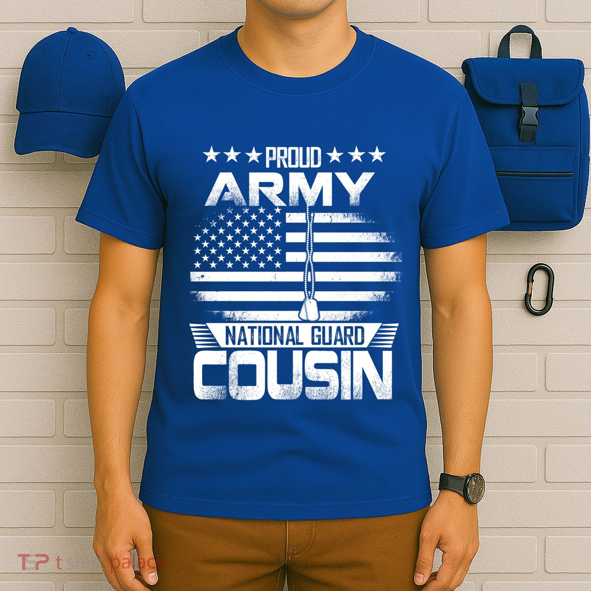 Proud National Guard Veteran Cousin With Us Flag Patrioitc Gift T-Shirt