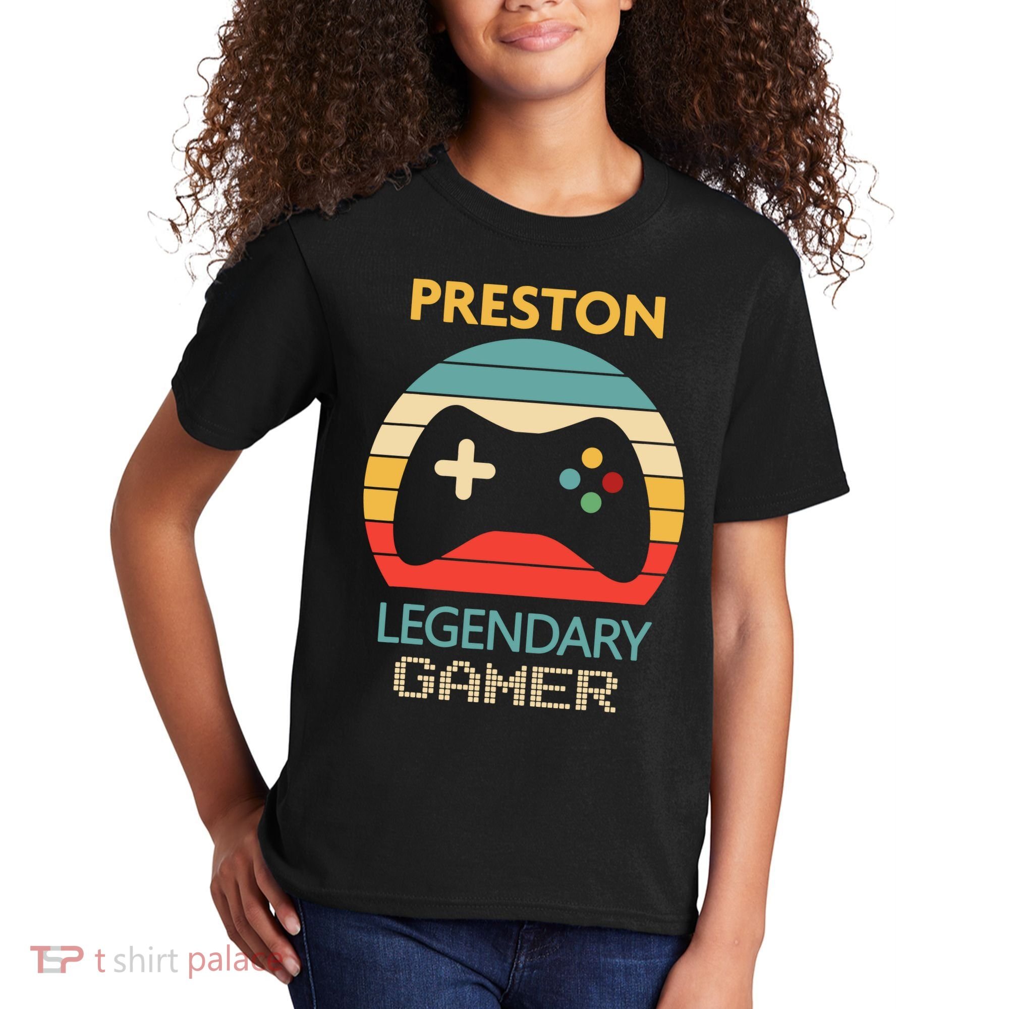 Preston Name Gift Personalized Legendary Gamer Kids T-Shirt
