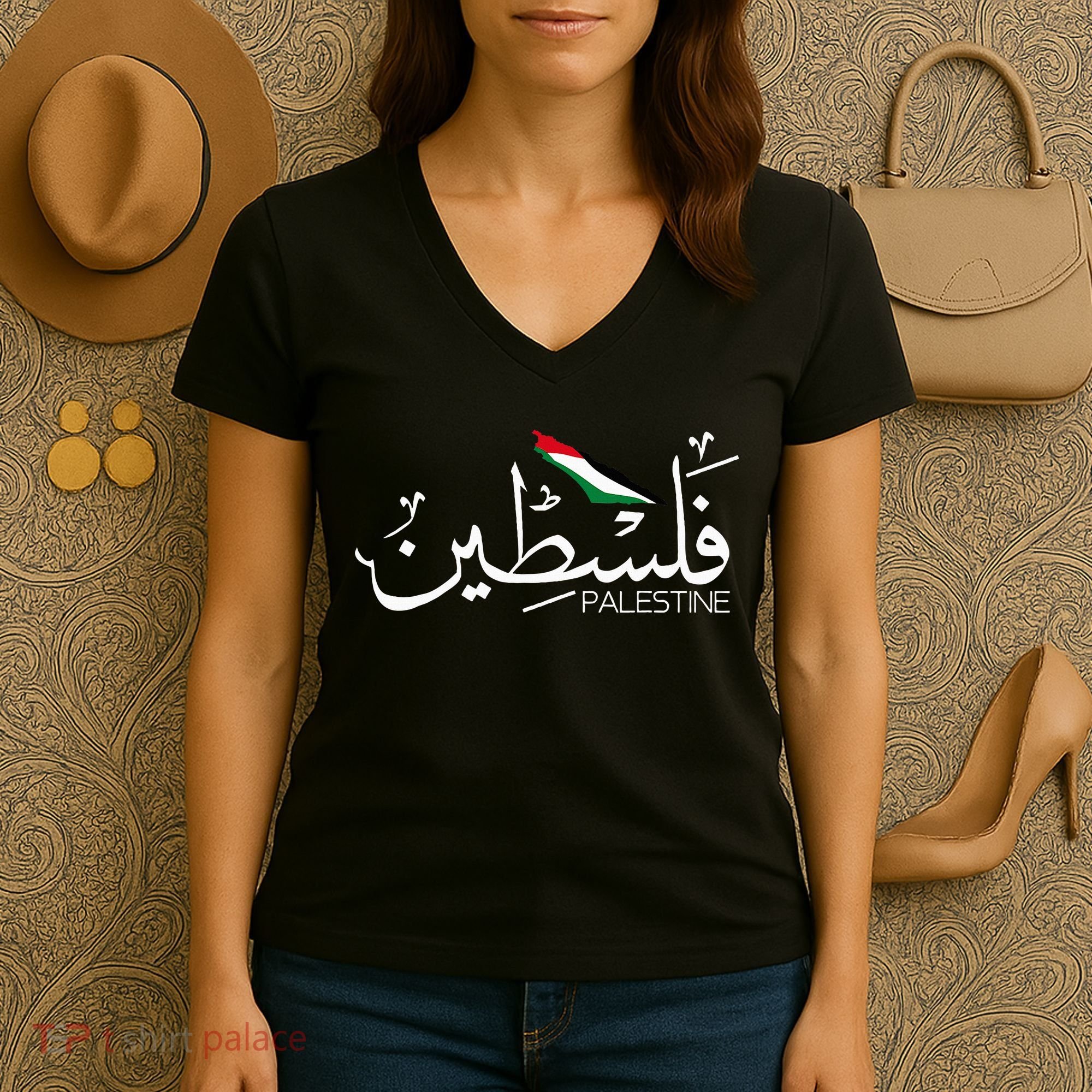 Palestine Name In Arabic Palestine Women's V-Neck T-Shirt