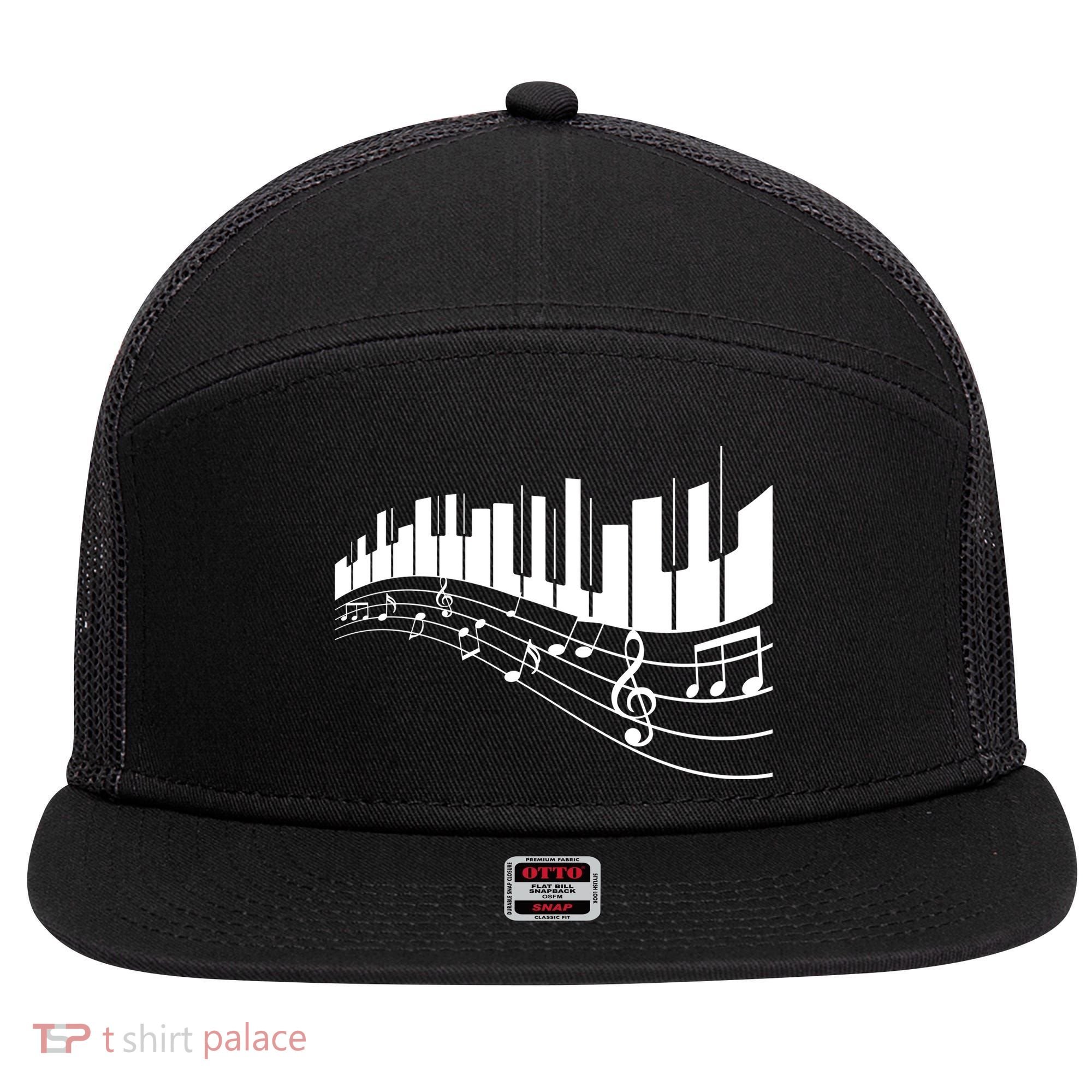 Piano Notes Musical 7 Panel Mesh Trucker Snapback Hat
