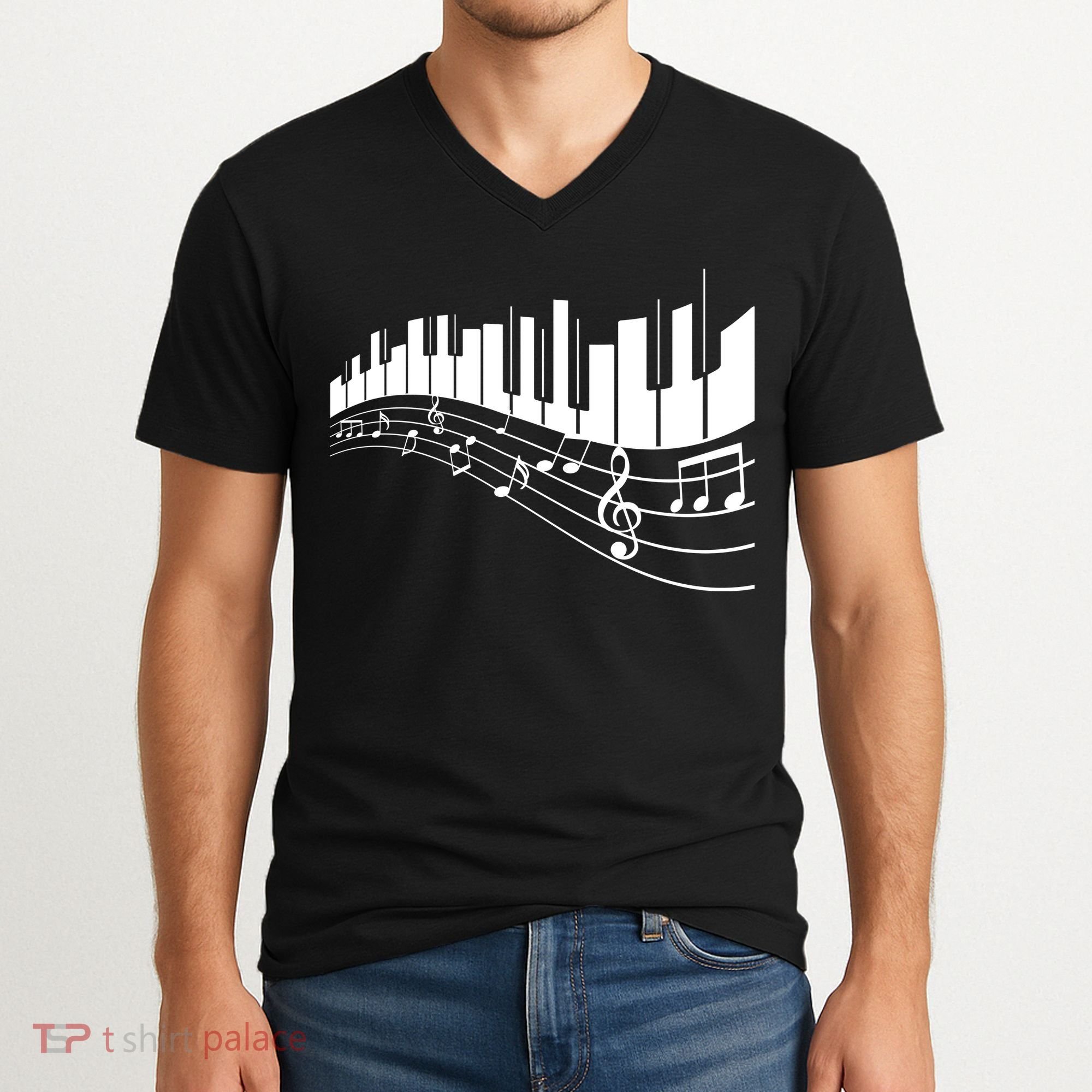Piano Notes Musical V-Neck T-Shirt