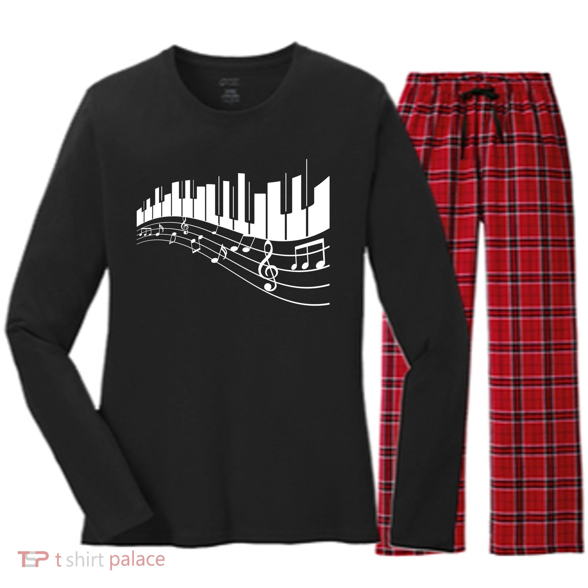 Piano Notes Musical Women's Long Sleeve Flannel Pajama Set 