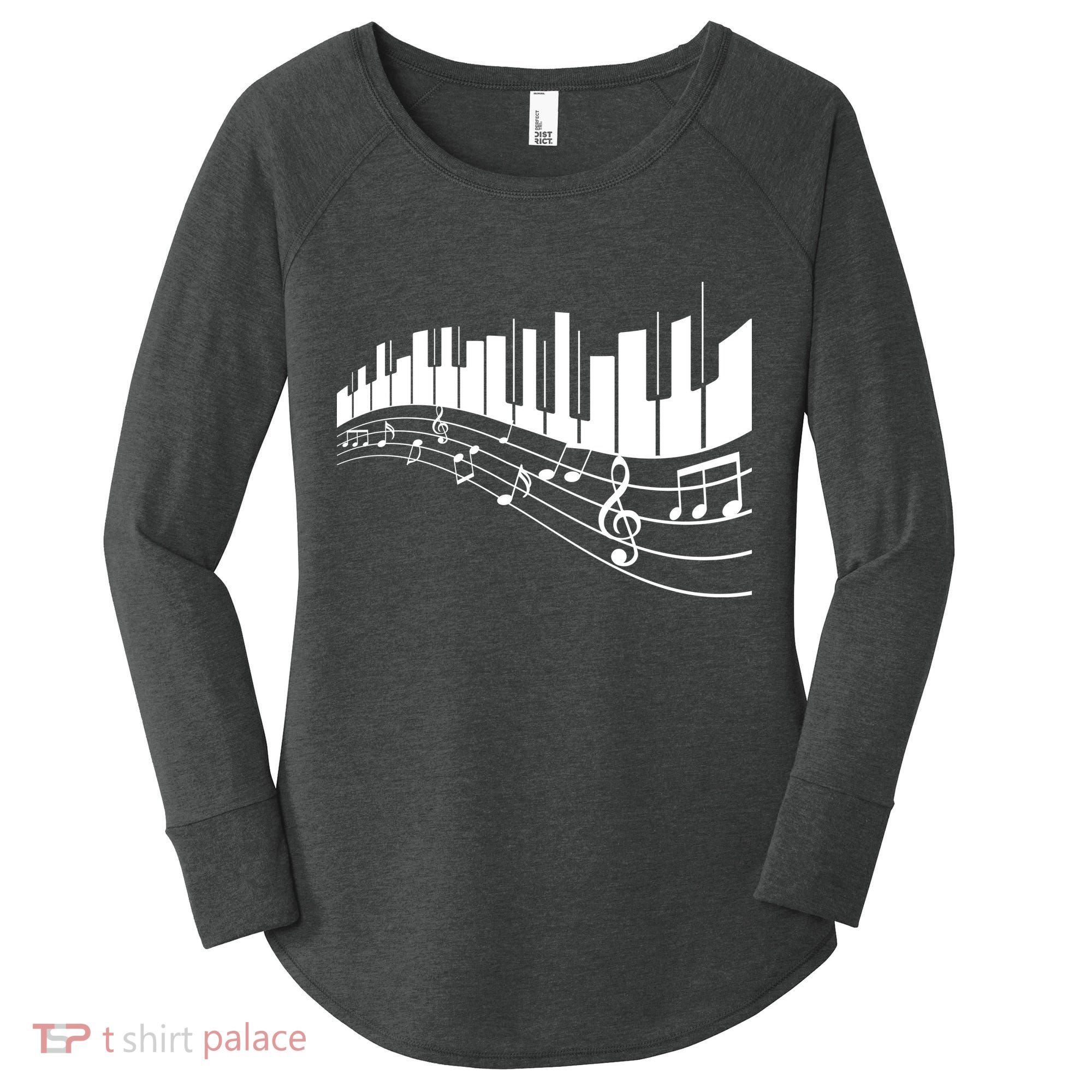 Piano Notes Musical Women's Perfect Tri Tunic Long Sleeve Shirt