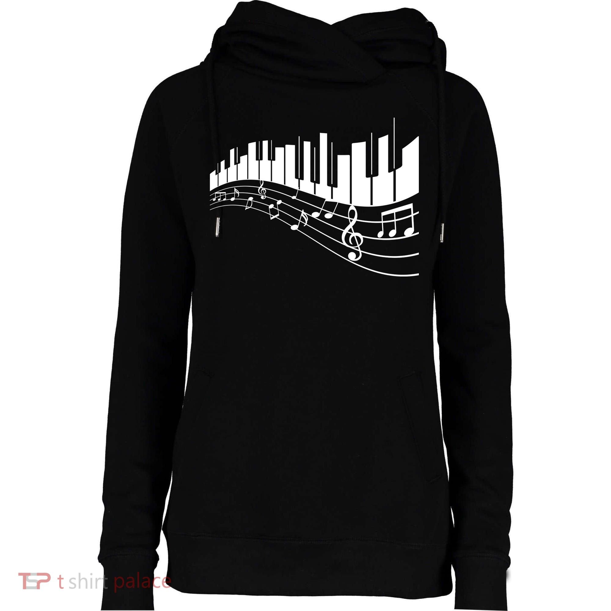 Piano Notes Musical Womens Funnel Neck Pullover Hood