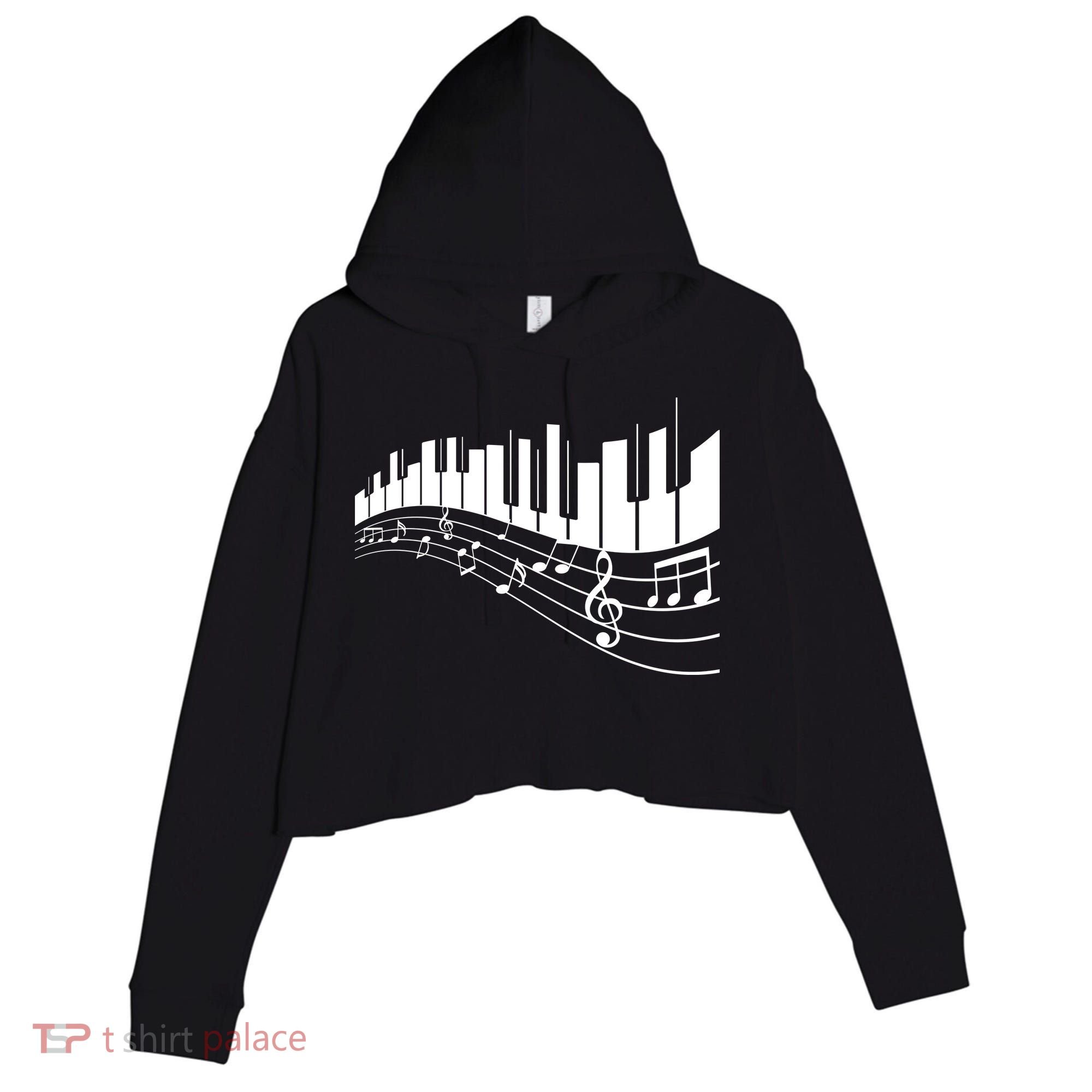 Piano Notes Musical Crop Fleece Hoodie