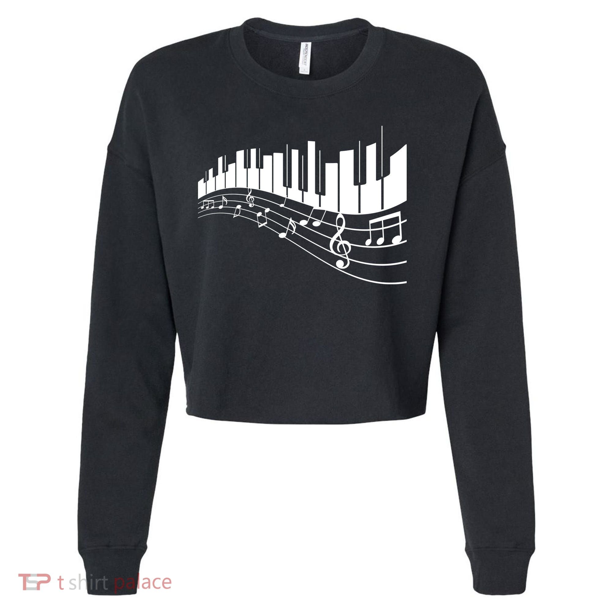 Piano Notes Musical Cropped Pullover Crew