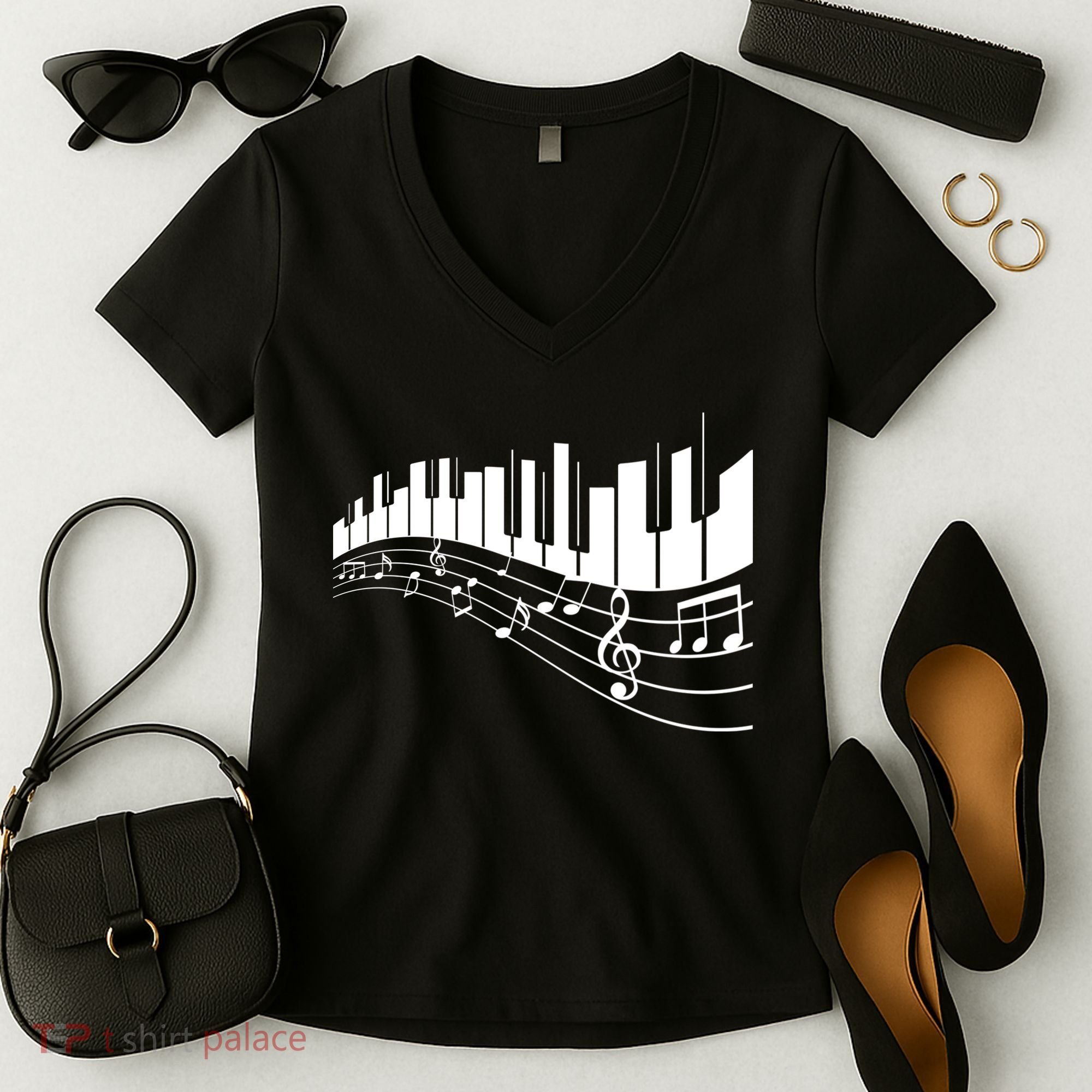 Piano Notes Musical Women's V-Neck T-Shirt