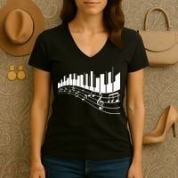 Piano Notes Musical Women's V-Neck T-Shirt thumb 3