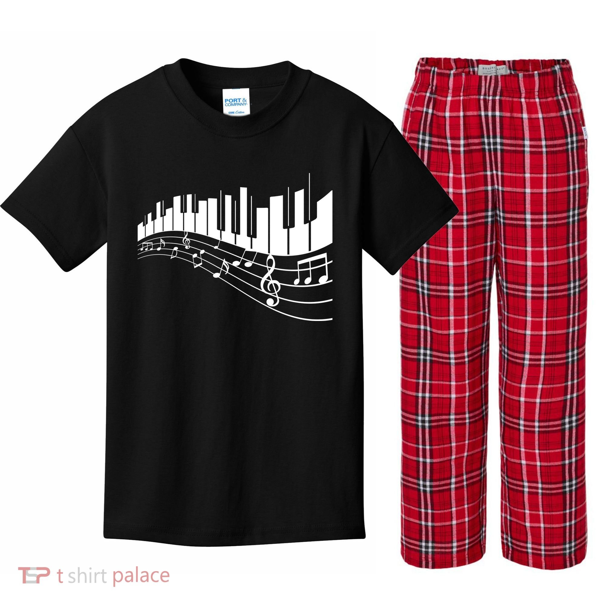 Piano Notes Musical Kids Plaid Pajama Set