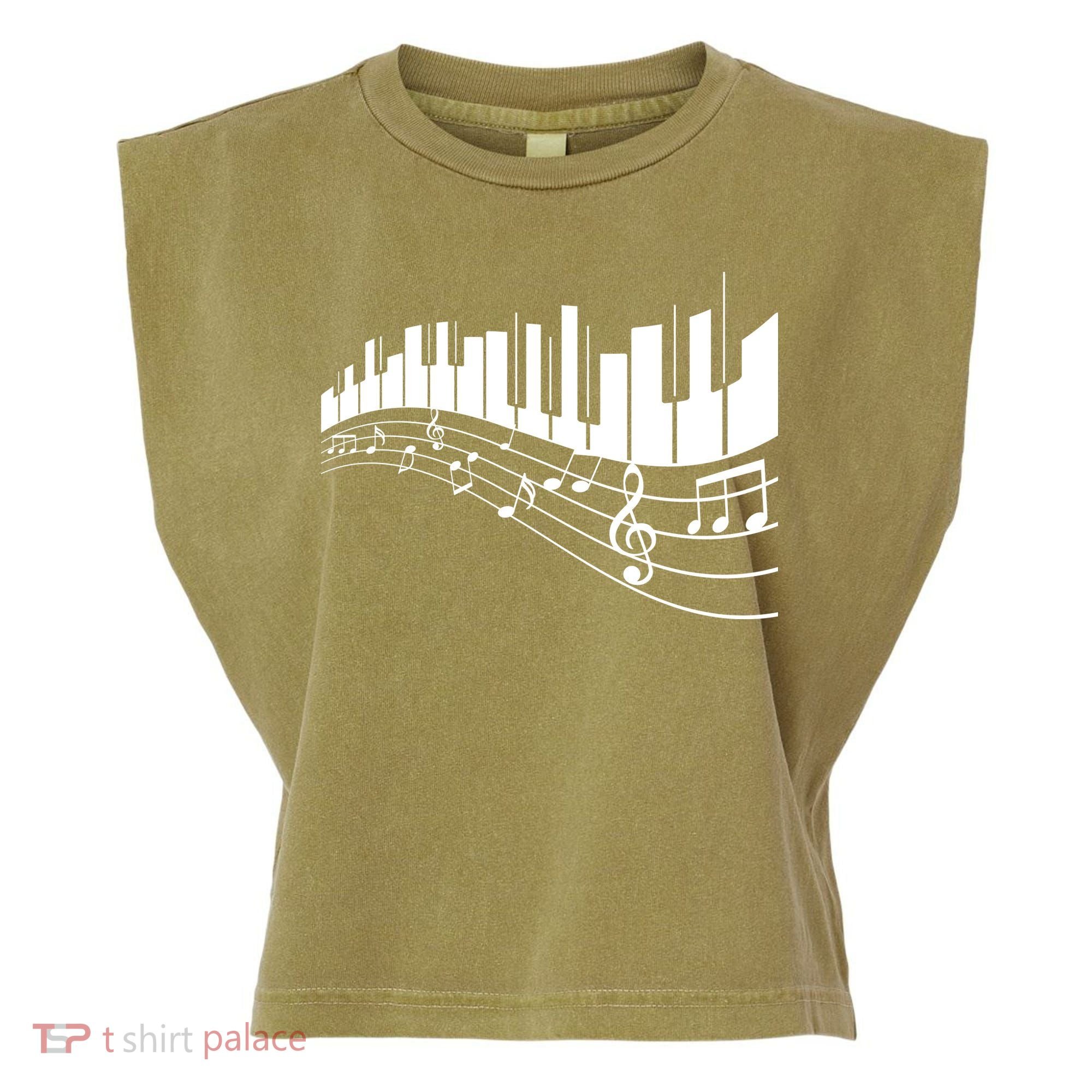 Piano Notes Musical Garment-Dyed Women's Muscle Tee
