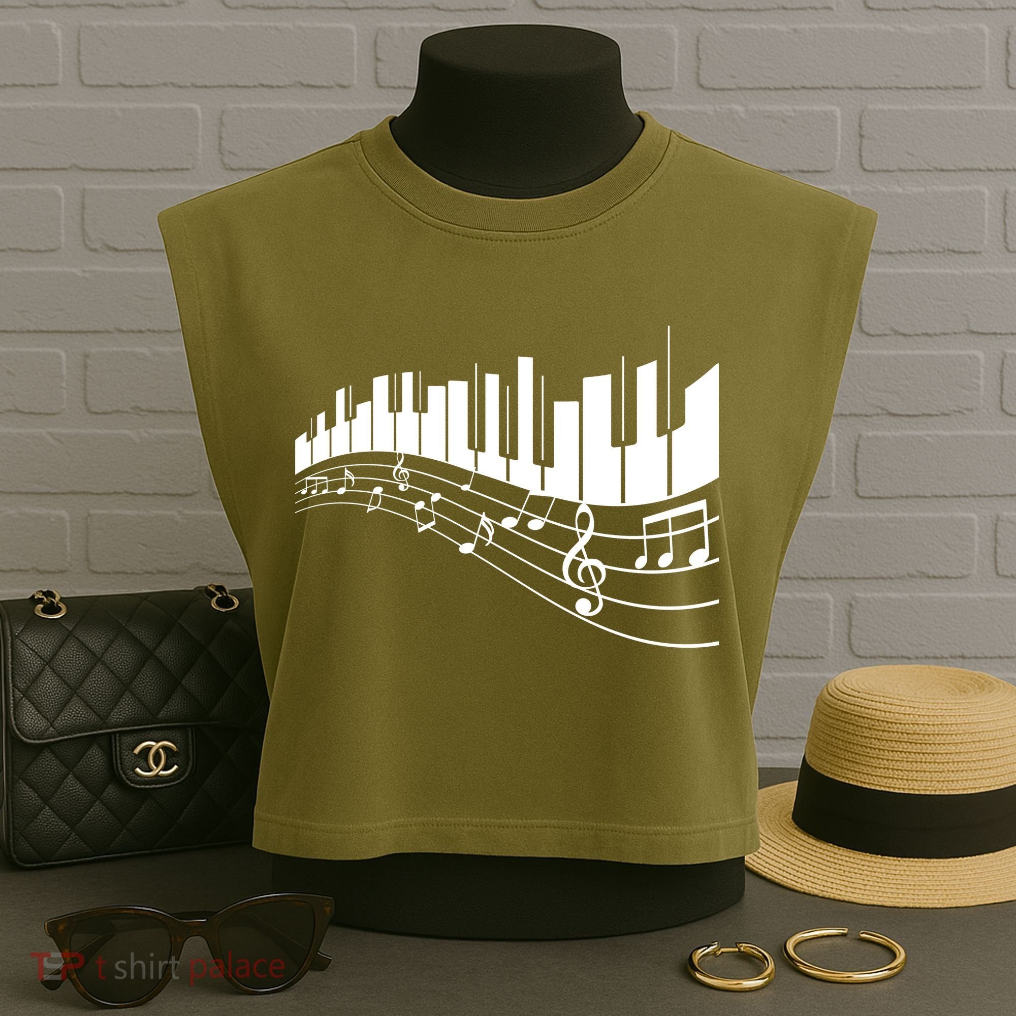 Piano Notes Musical Garment-Dyed Women's Muscle Tee