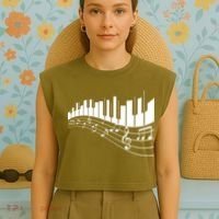 Piano Notes Musical Garment-Dyed Women's Muscle Tee thumb 4