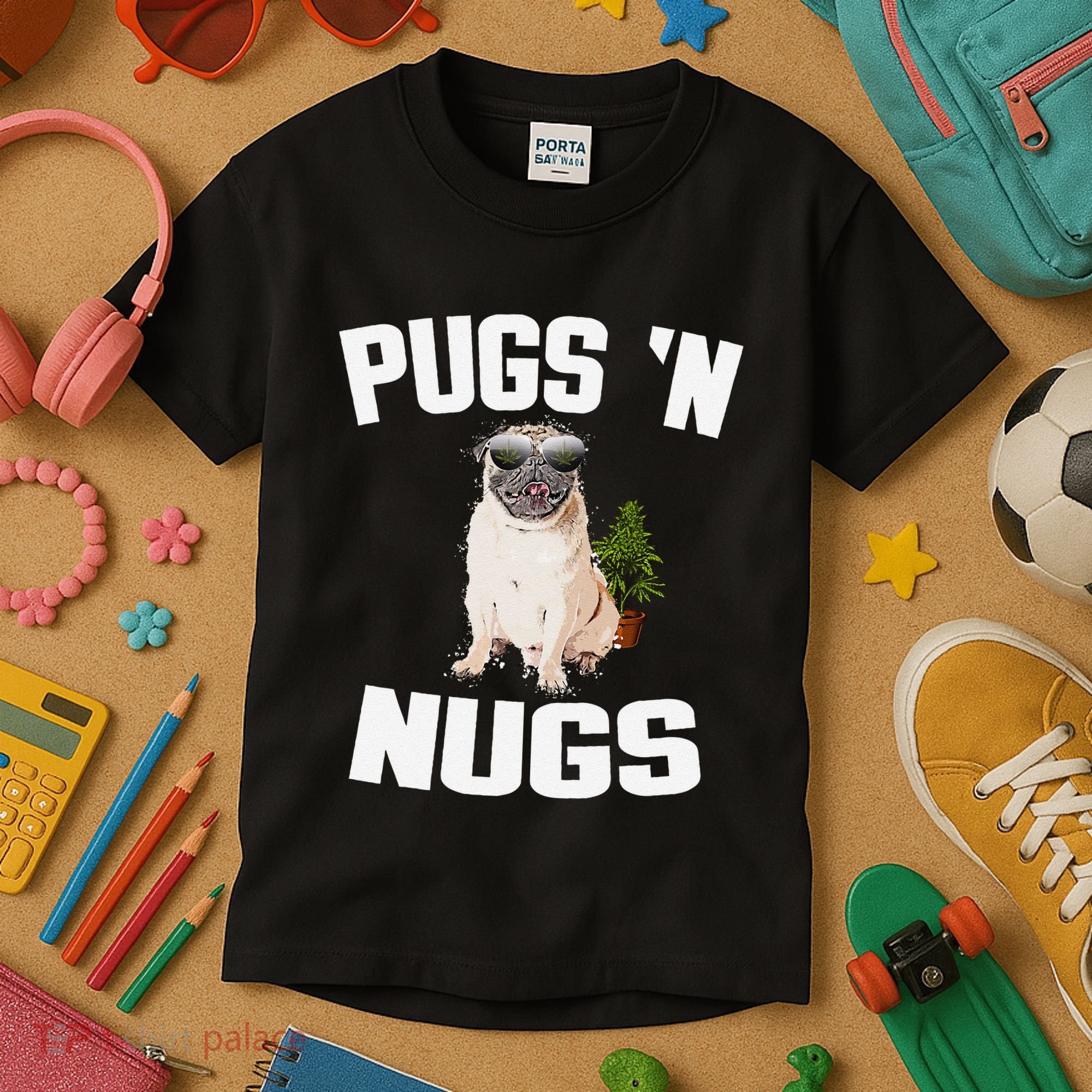 Pugs ´N Nugs Cannabis Pot Weed Smoking Smoke Hash Kids T-Shirt