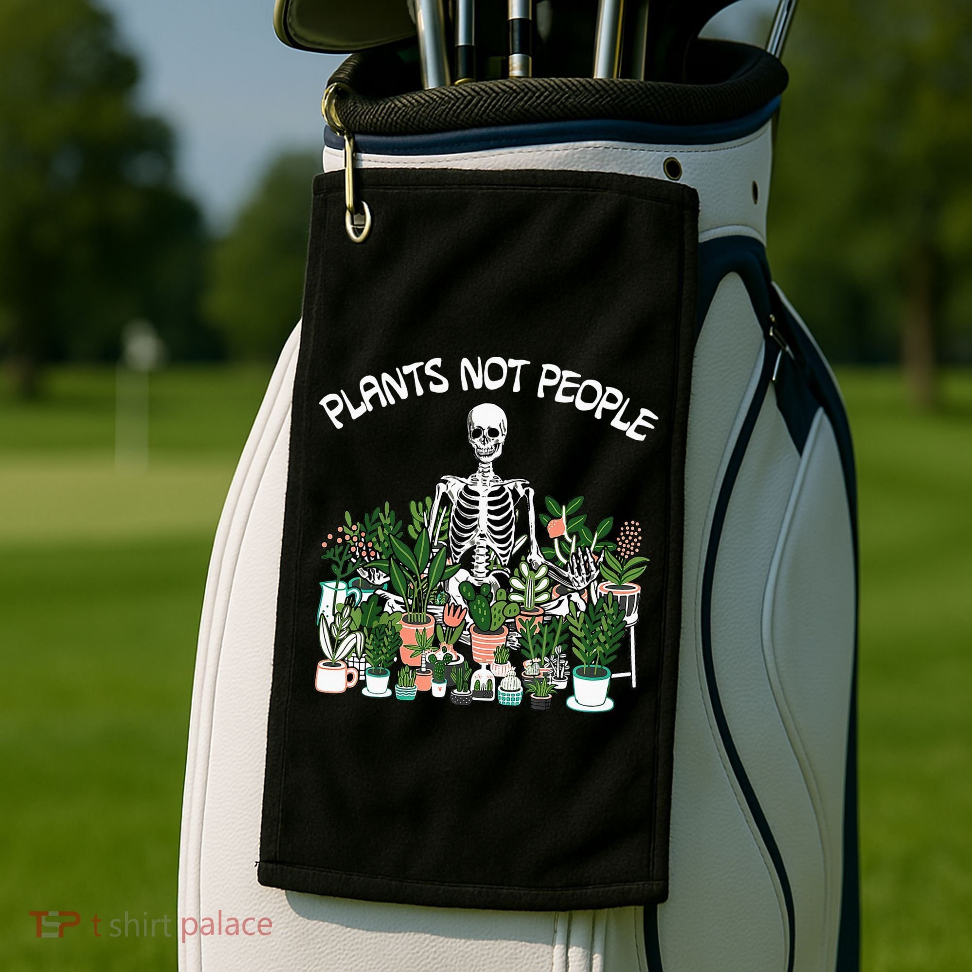 Plants Not People Skeleton Funny Gardening Golf Towel