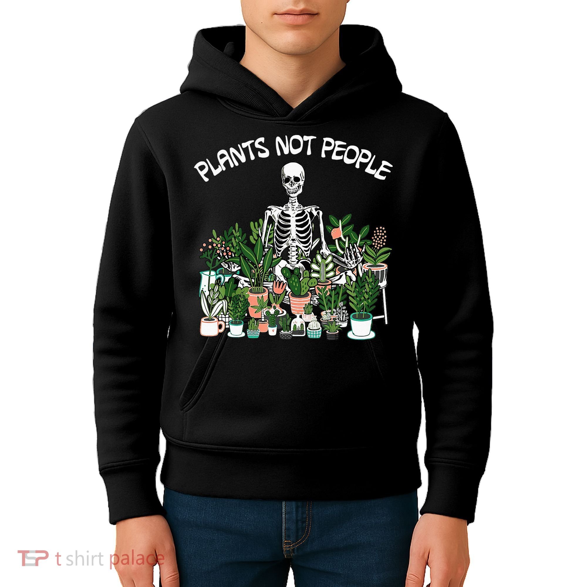 Plants Not People Skeleton Funny Gardening Kids Hoodie