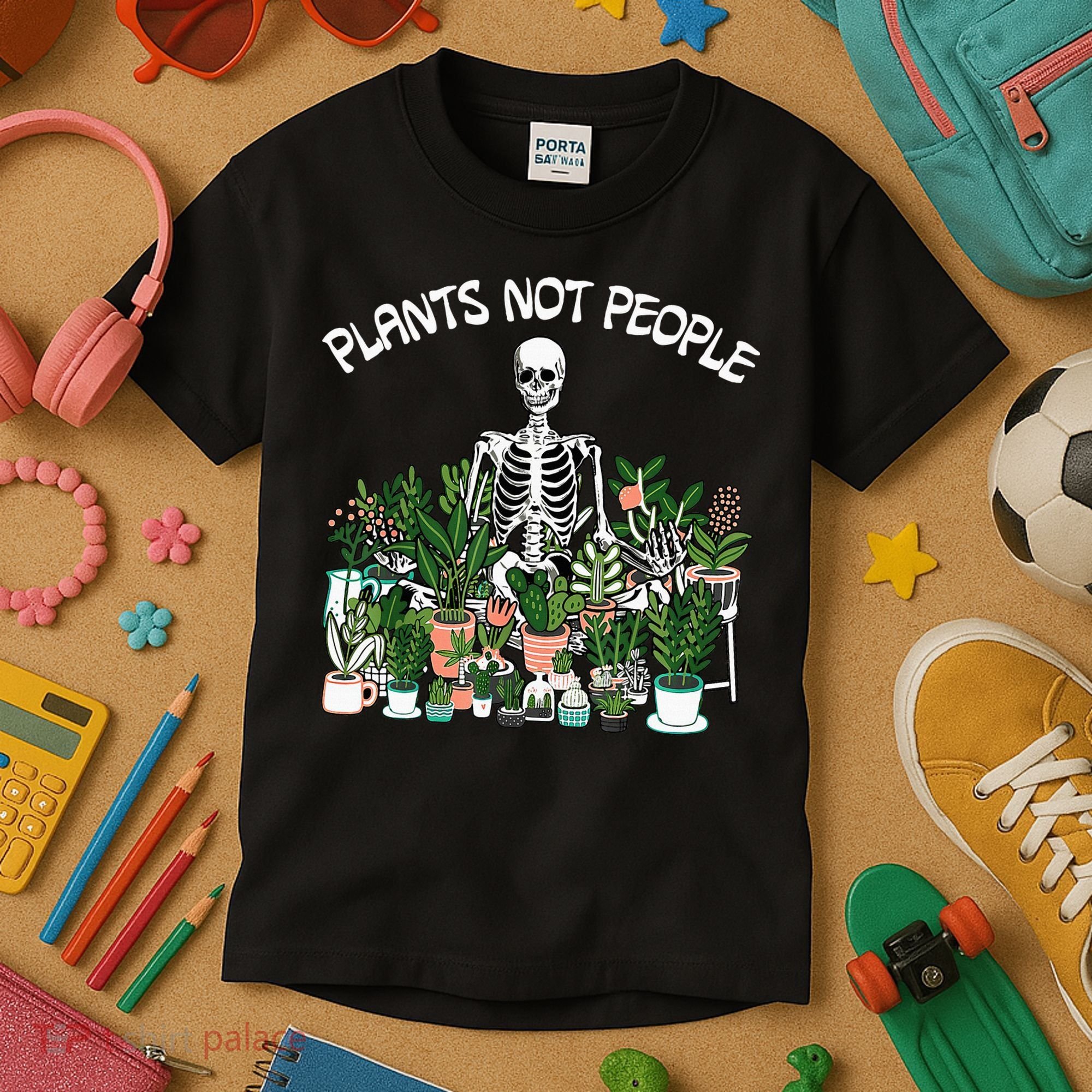 Plants Not People Skeleton Funny Gardening Kids T-Shirt
