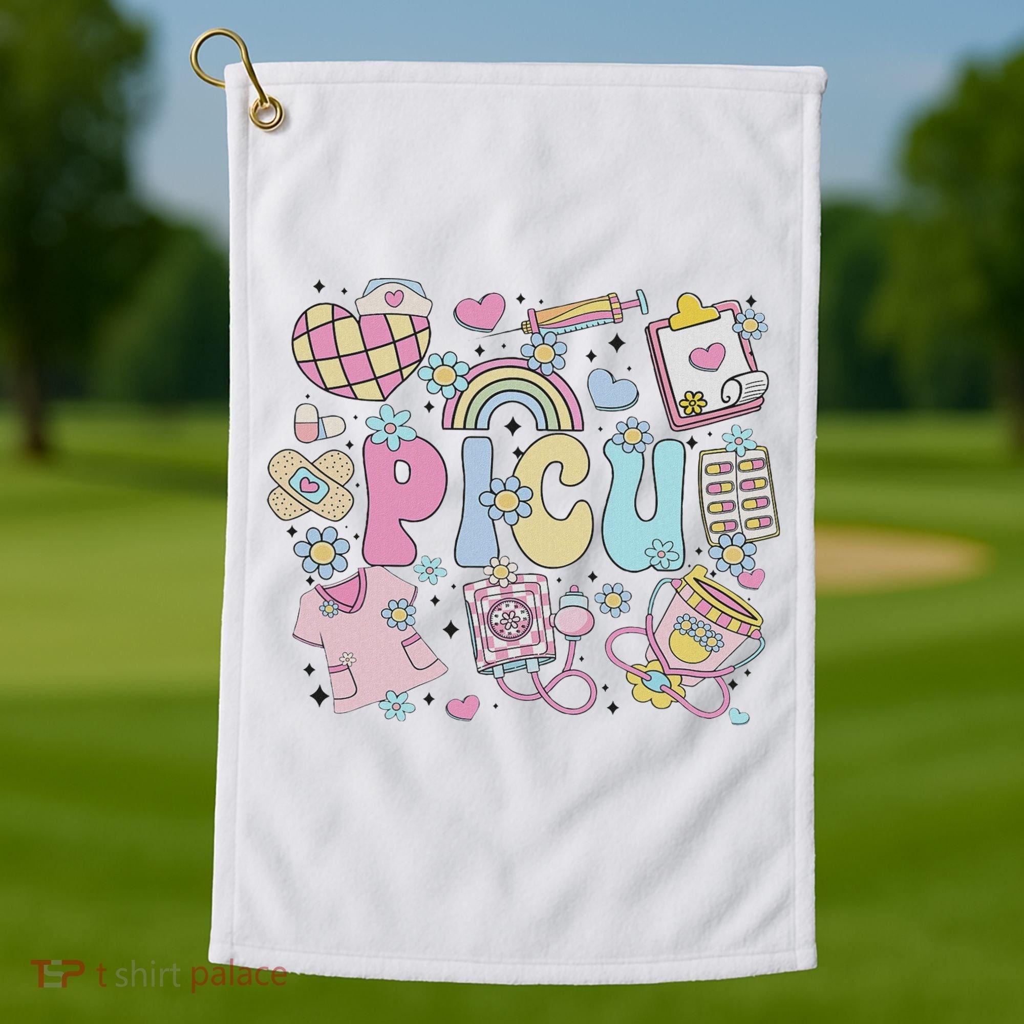 Picu Nurse Stuff Retro Pediatric Nurse Icu Peds Nursing Golf Towel