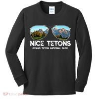 Punny Nice Tetons Teton Mountain Kids Long Sleeve Shirt thumb 0