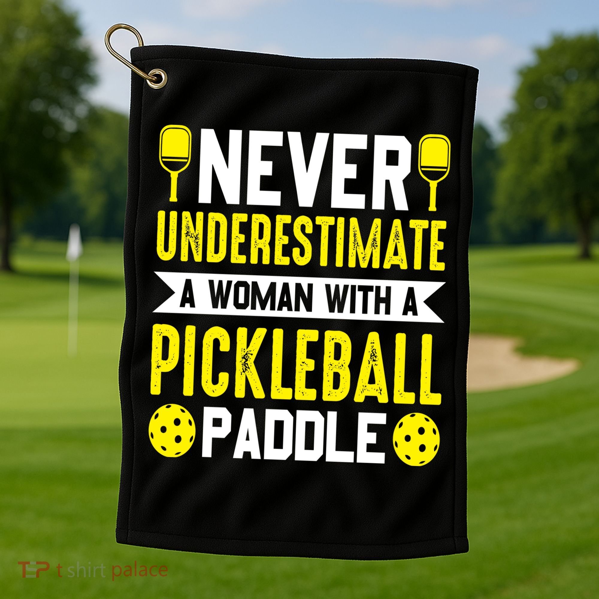Pickleball Never Underestimate A Woman With A Pickleball Paddle Golf Towel