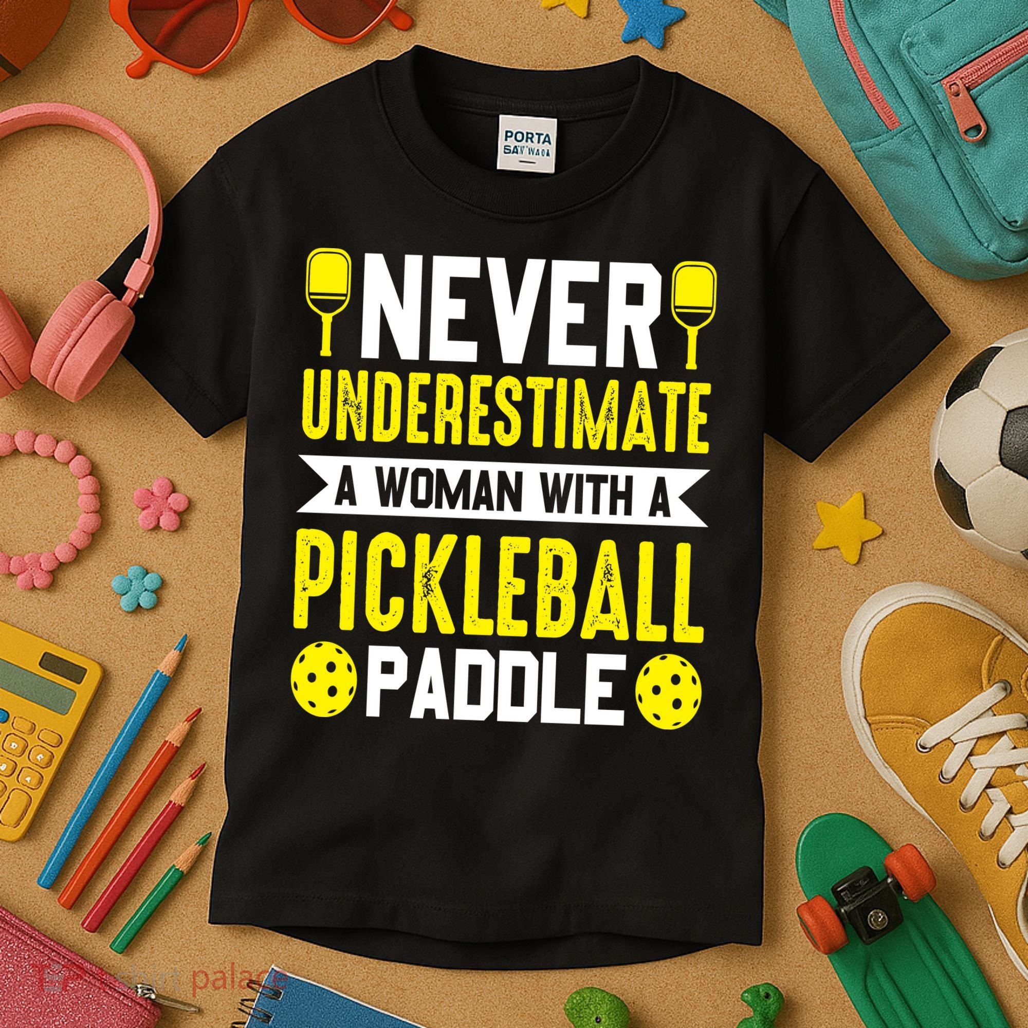 Pickleball Never Underestimate A Woman With A Pickleball Paddle Kids T-Shirt