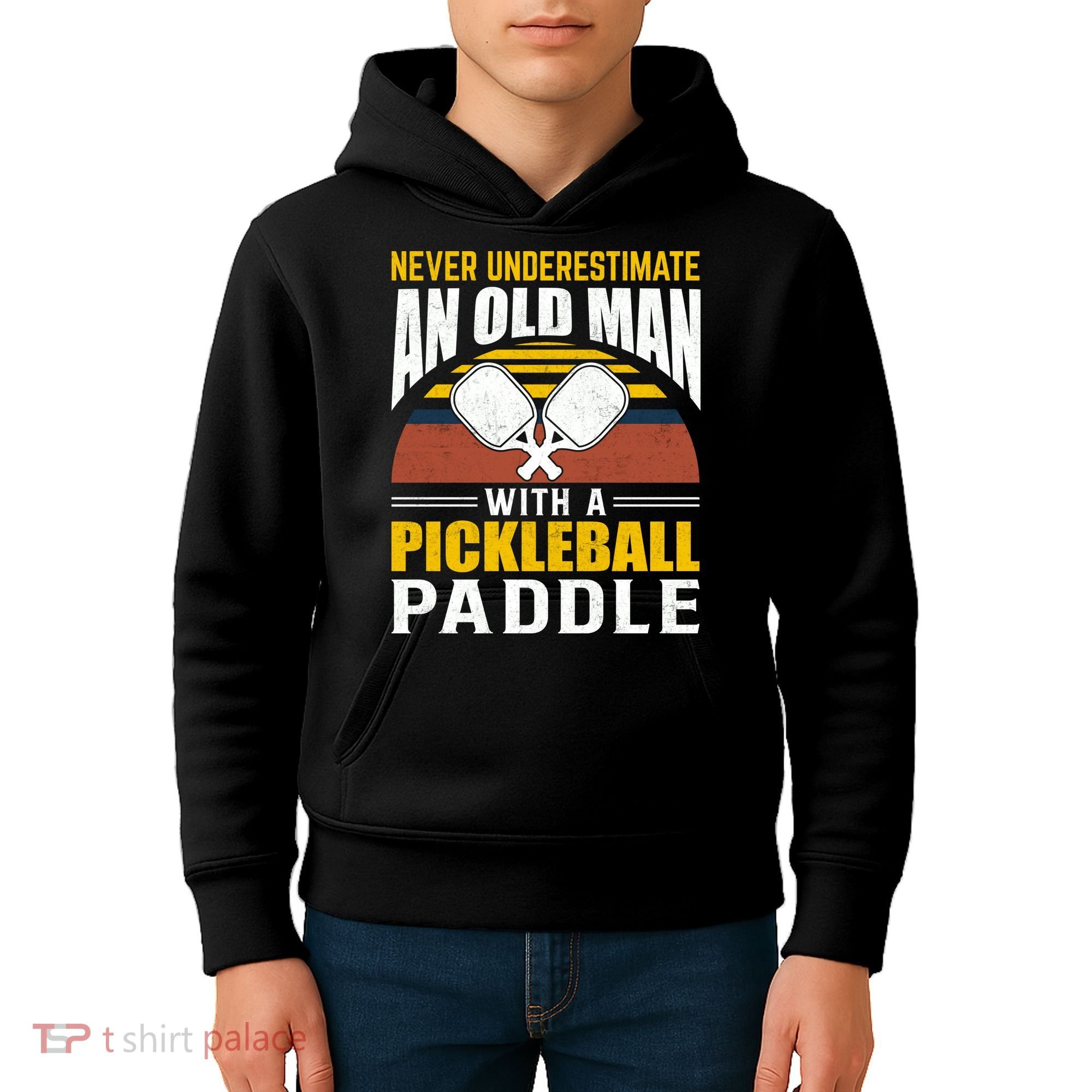Pickleball Never Underestimate An Old Man With A Pickleball Paddle Kids Hoodie