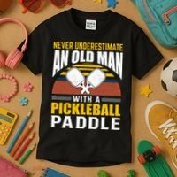 Pickleball Never Underestimate An Old Man With A Pickleball Paddle Kids T-Shirt thumb 3