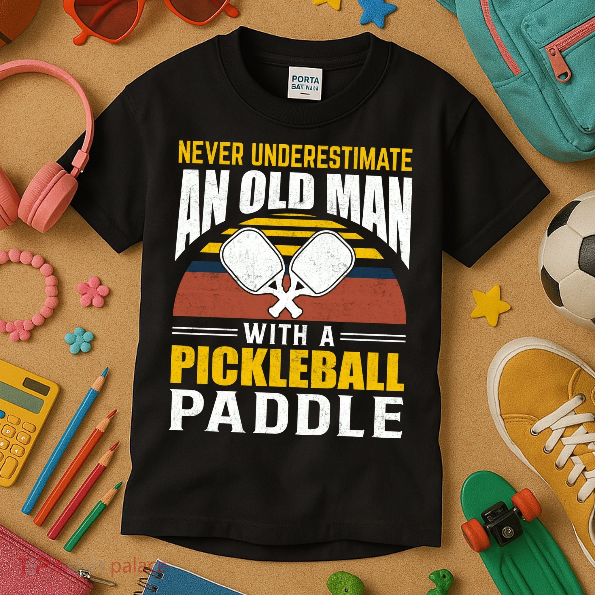 Pickleball Never Underestimate An Old Man With A Pickleball Paddle Kids T-Shirt