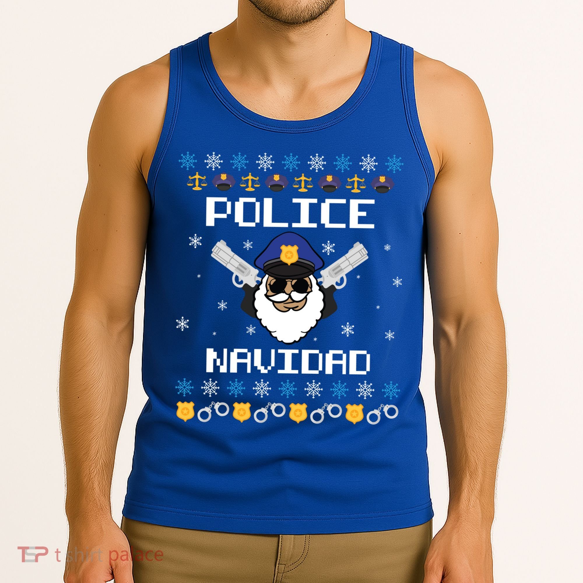 Police Navidad Ugly Christmas Funny Policeman Xmas Tank Top