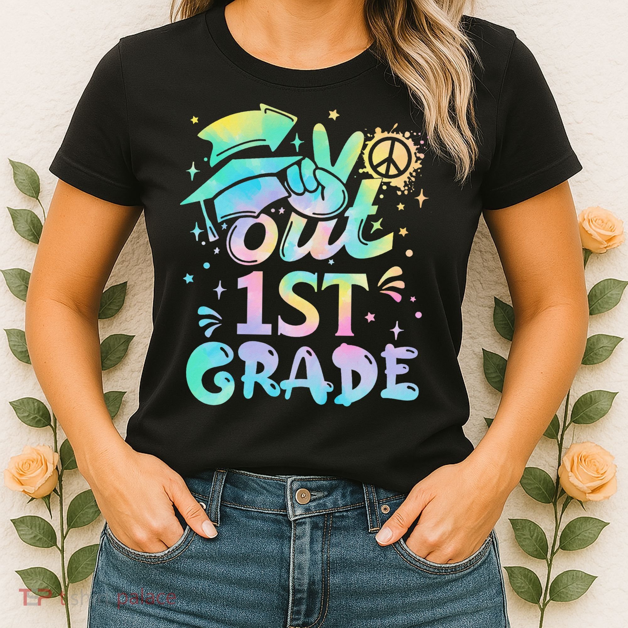 Peace Out 1st Grade Tie Dye Graduation Last Day Of School Women's T-Shirt