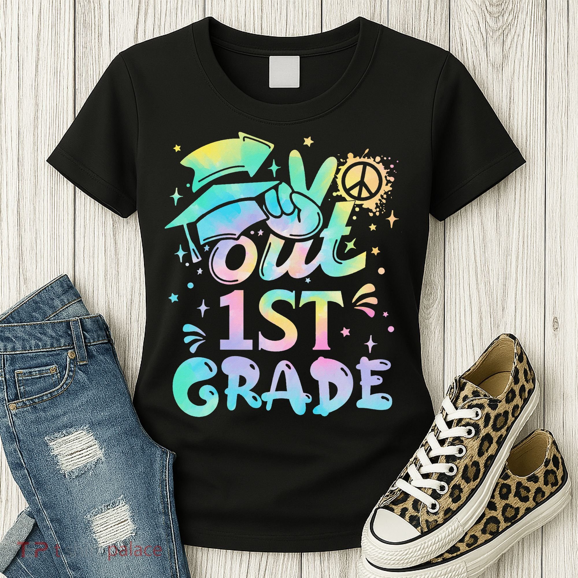 Peace Out 1st Grade Tie Dye Graduation Last Day Of School Women's T-Shirt