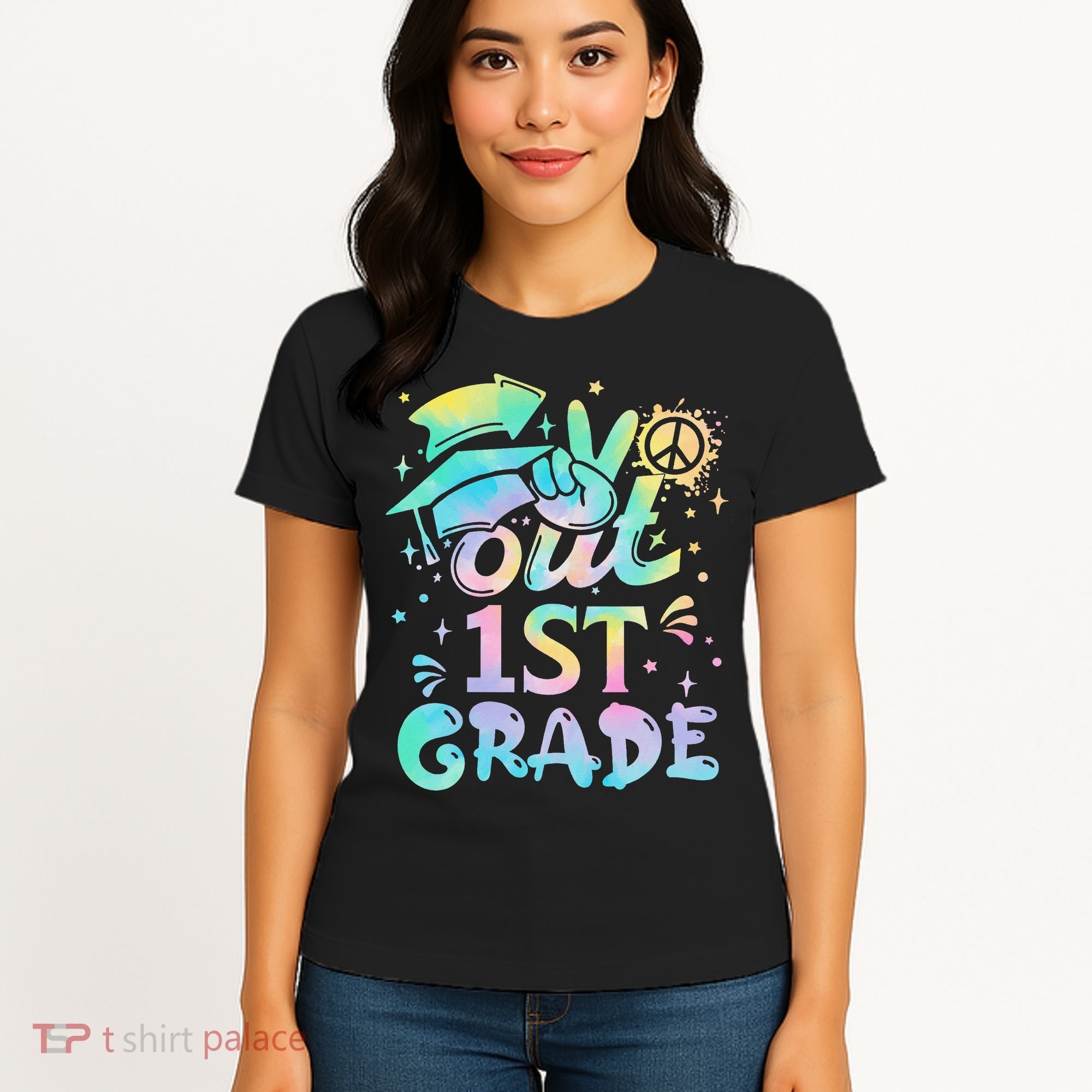 Peace Out 1st Grade Tie Dye Graduation Last Day Of School Women's T-Shirt
