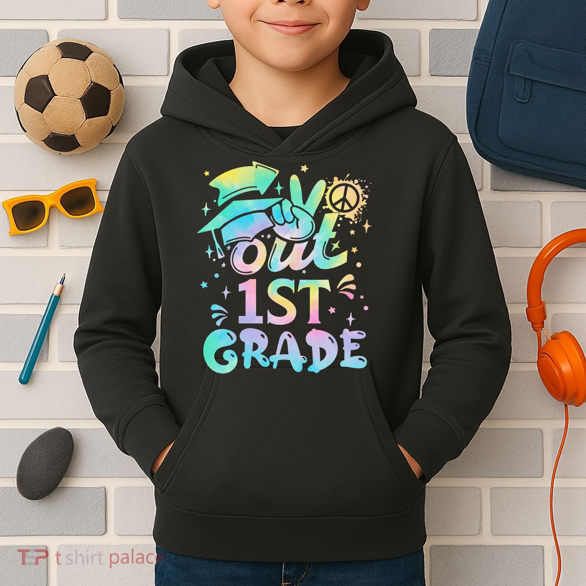 Peace Out 1st Grade Tie Dye Graduation Last Day Of School Kids Hoodie