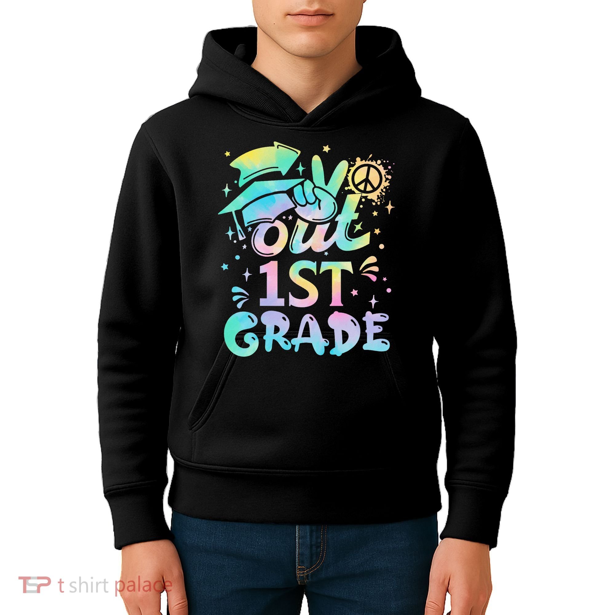 Peace Out 1st Grade Tie Dye Graduation Last Day Of School Kids Hoodie