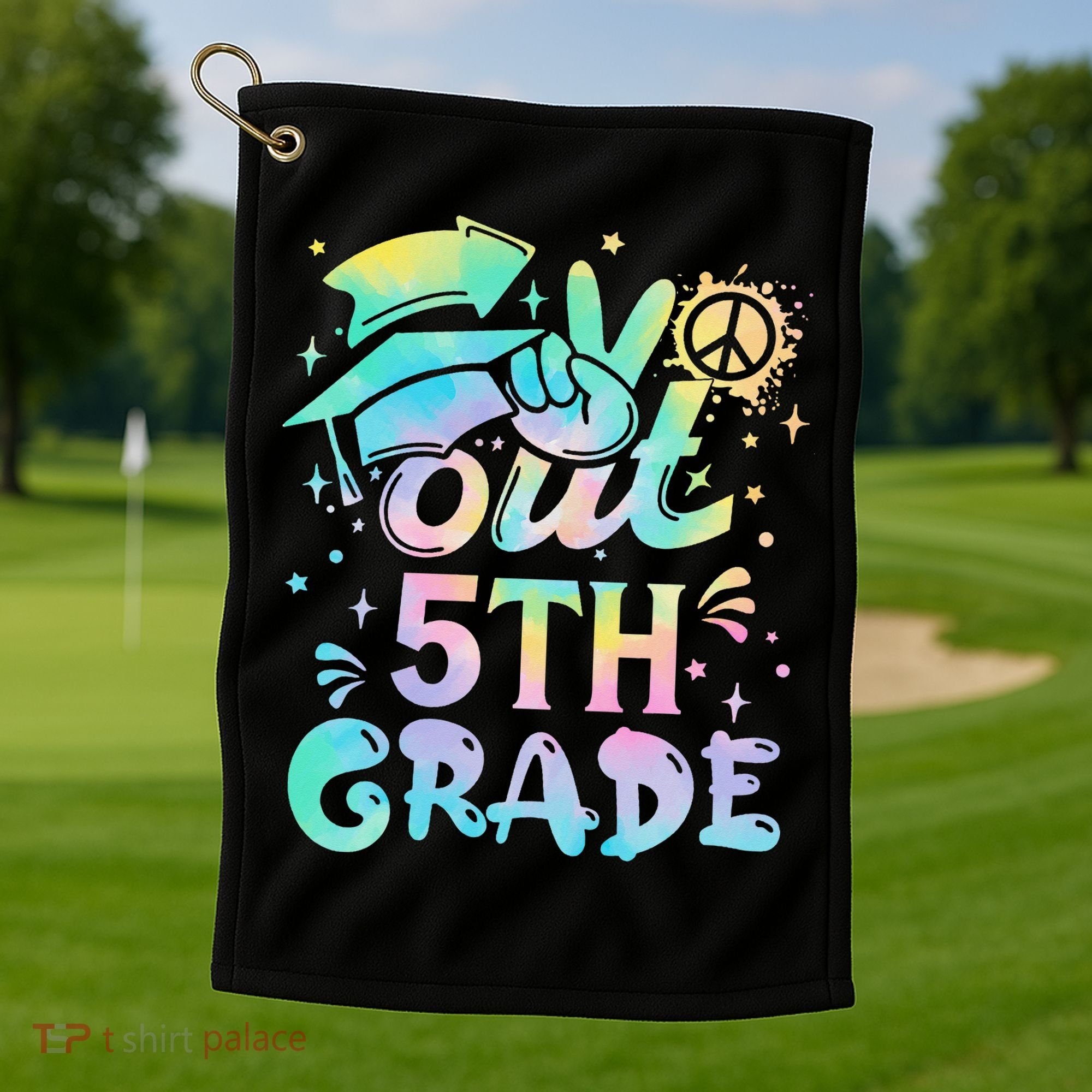 Peace Out 5th Grade Tie Dye Graduation Last Day Of School Golf Towel