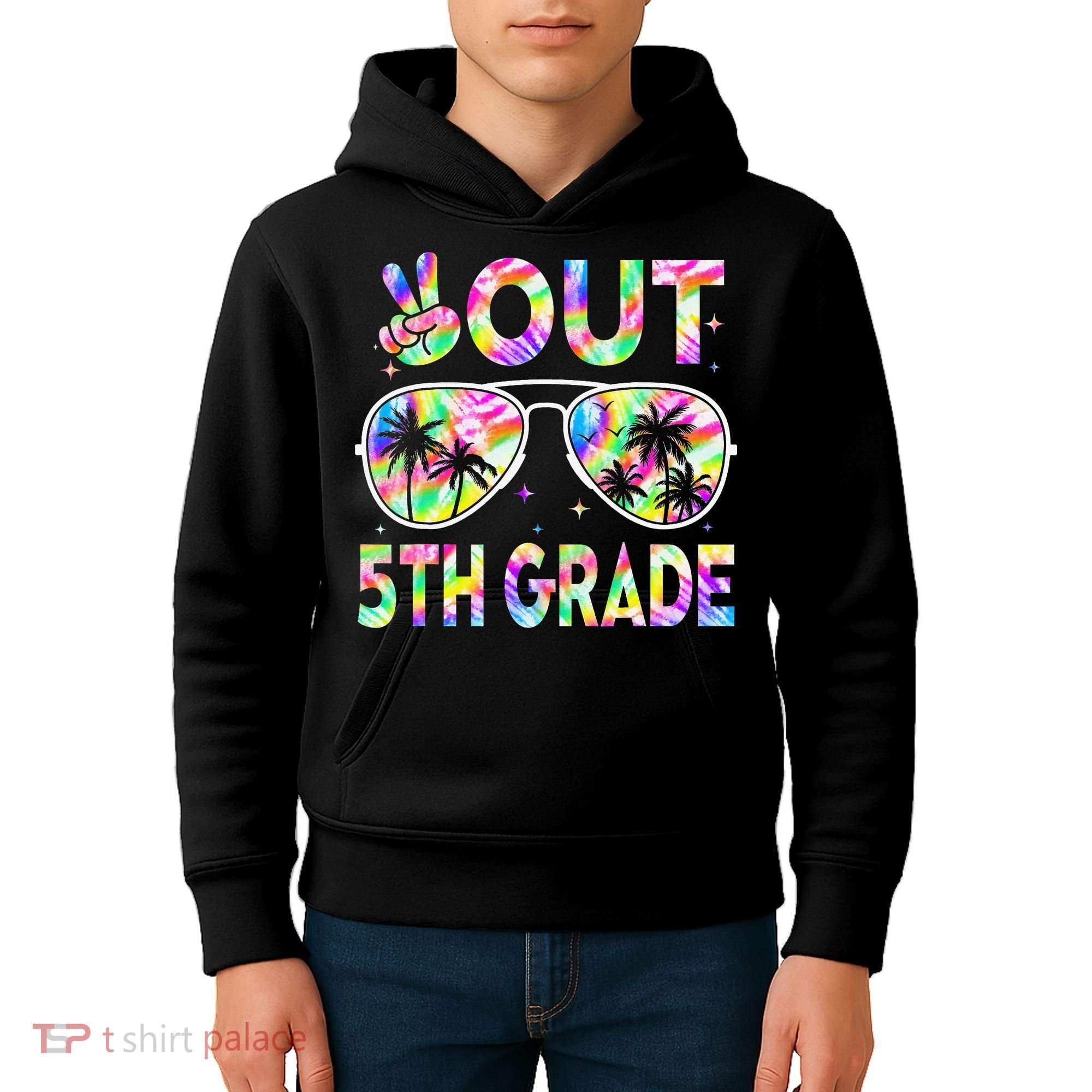Peace Out 5th Grade Tie Dye Graduation Last Day Of School Kids Hoodie