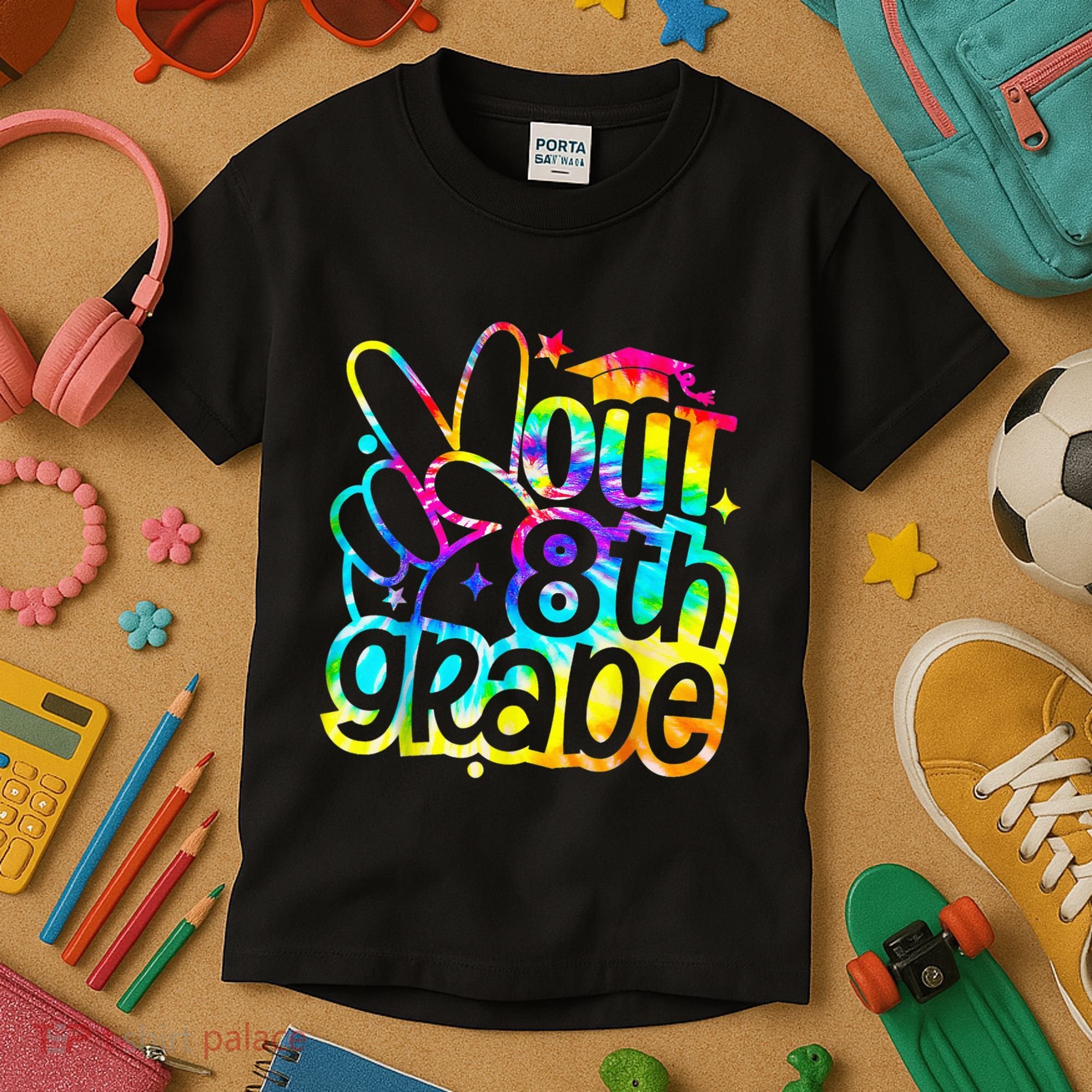 Peace Out 8th Grade Graduation Last Day Of School Tie Dye Kids T-Shirt