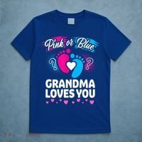 Pink Or Blue Grandma Loves You Gift Gender Reveal Cool Gift T-Shirt thumb 5
