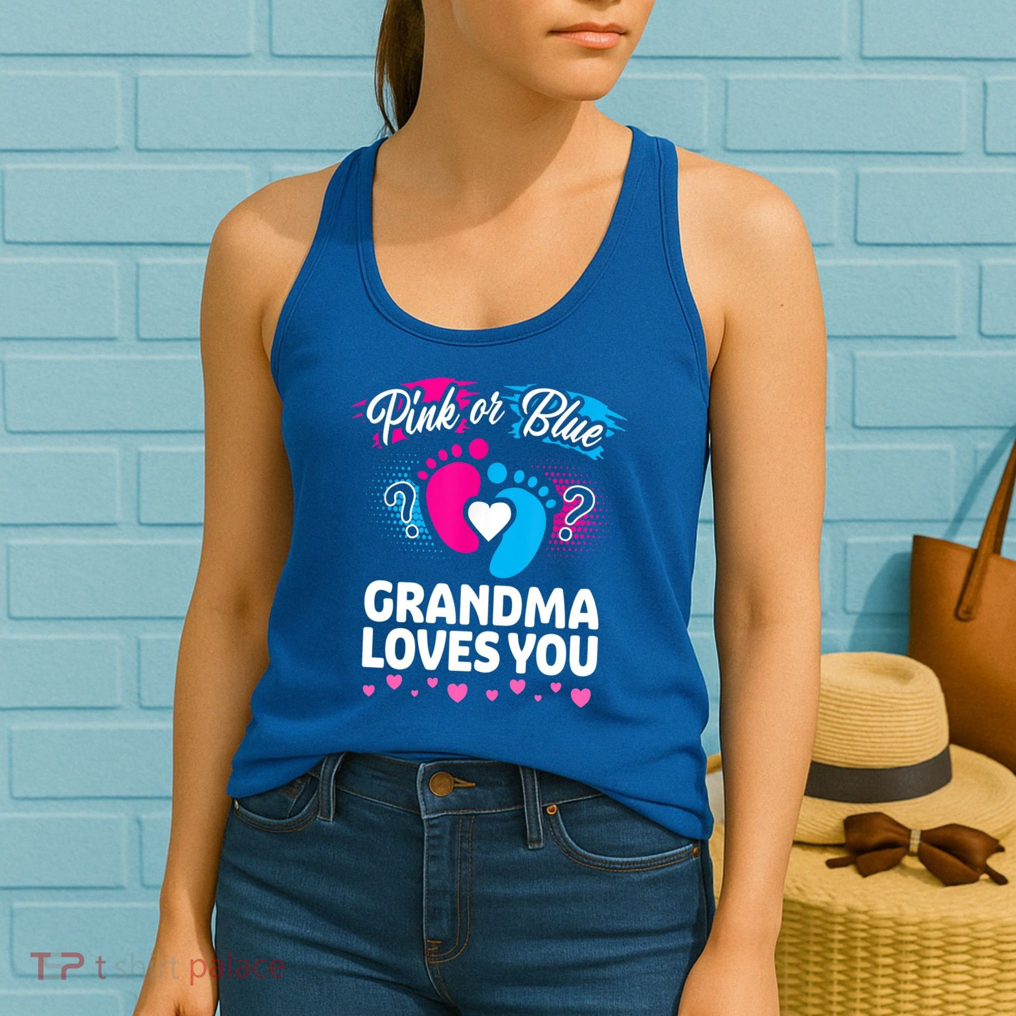 Pink Or Blue Grandma Loves You Gift Gender Reveal Cool Gift Women's Tank Top