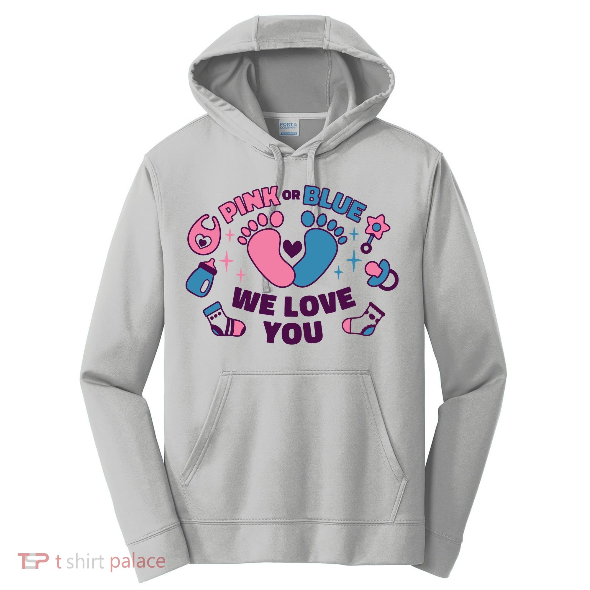 Pink Or Blue We Love You Pregnancy Reveal Performance Fleece Hoodie