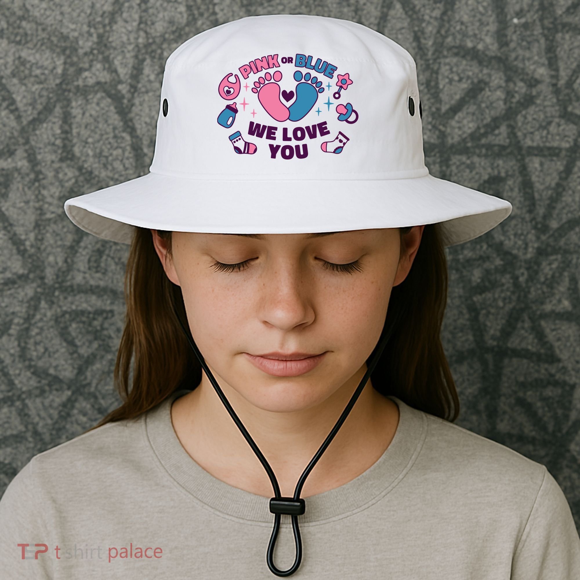 Pink Or Blue We Love You Pregnancy Reveal Bucket Hat