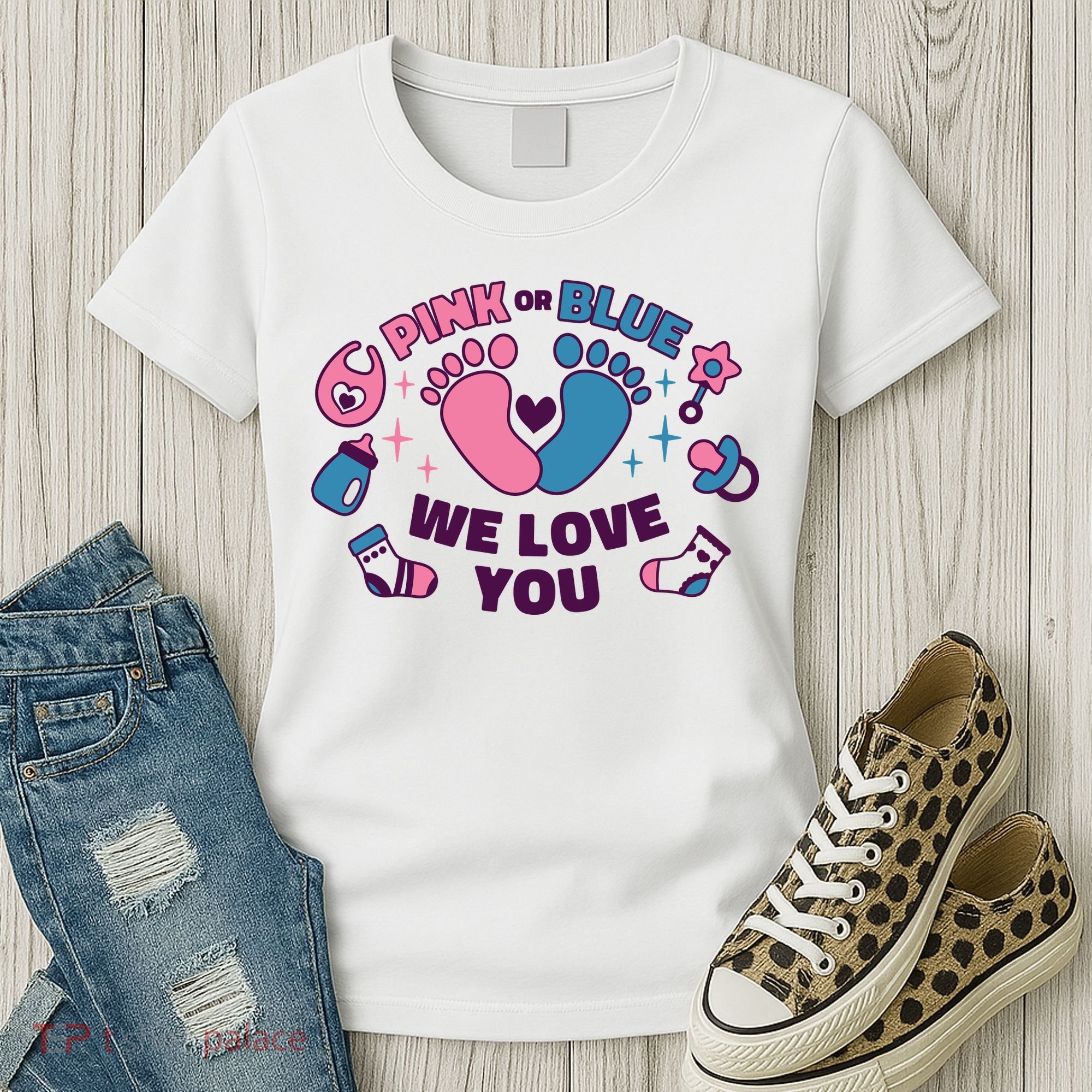 Pink Or Blue We Love You Pregnancy Reveal Women's T-Shirt