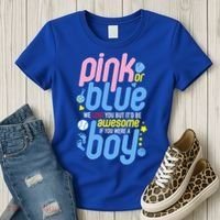Pink Or Blue We Love You But Awesome If Boy Gender Reveal Gift Women's T-Shirt thumb 3