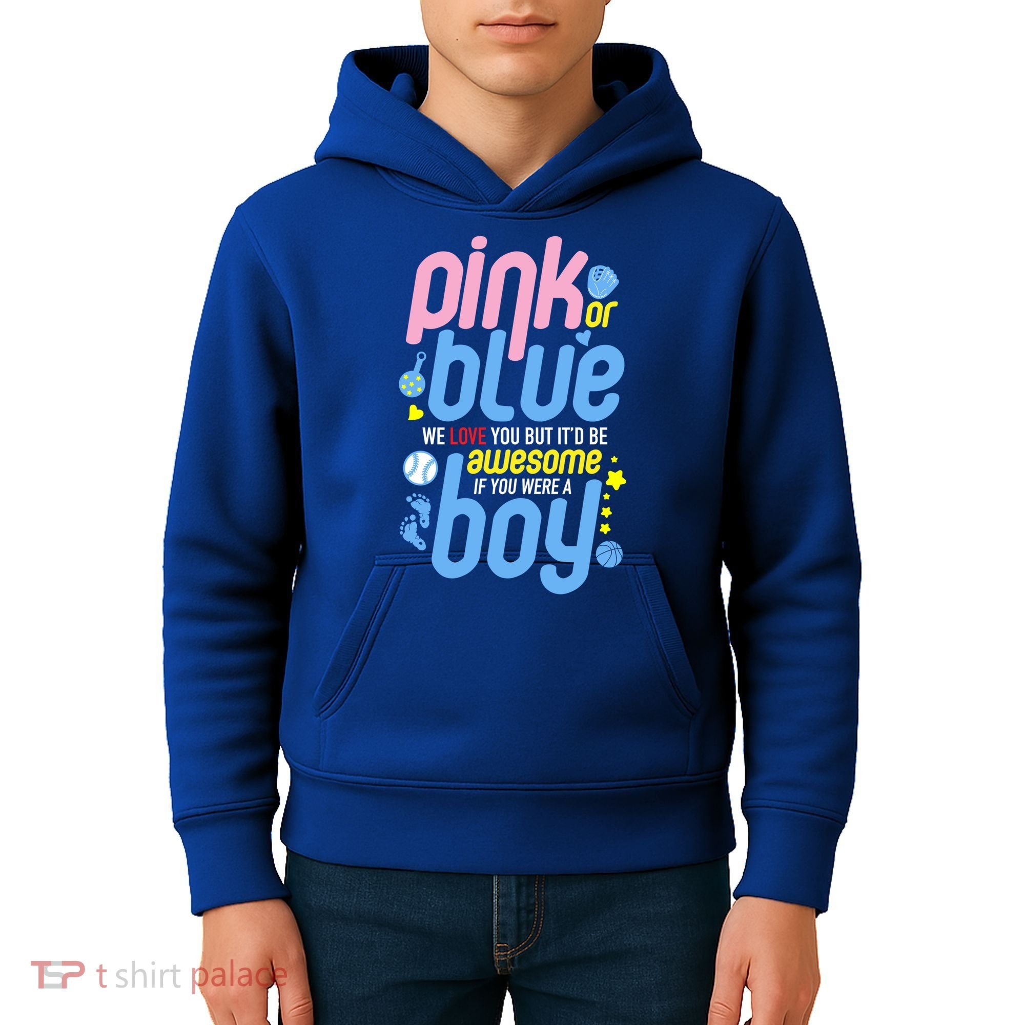 Pink Or Blue We Love You But Awesome If Boy Gender Reveal Gift Kids Hoodie