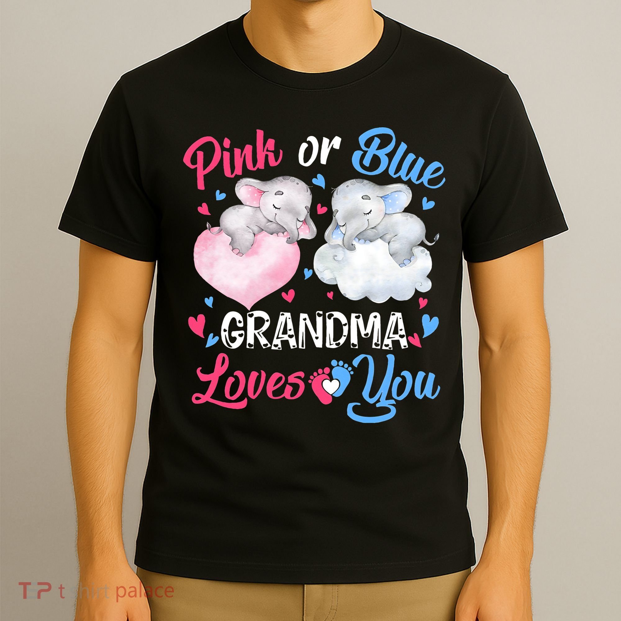 Pink Or Blue Grandma Loves You Elephants-baby Gender Reveal T-Shirt
