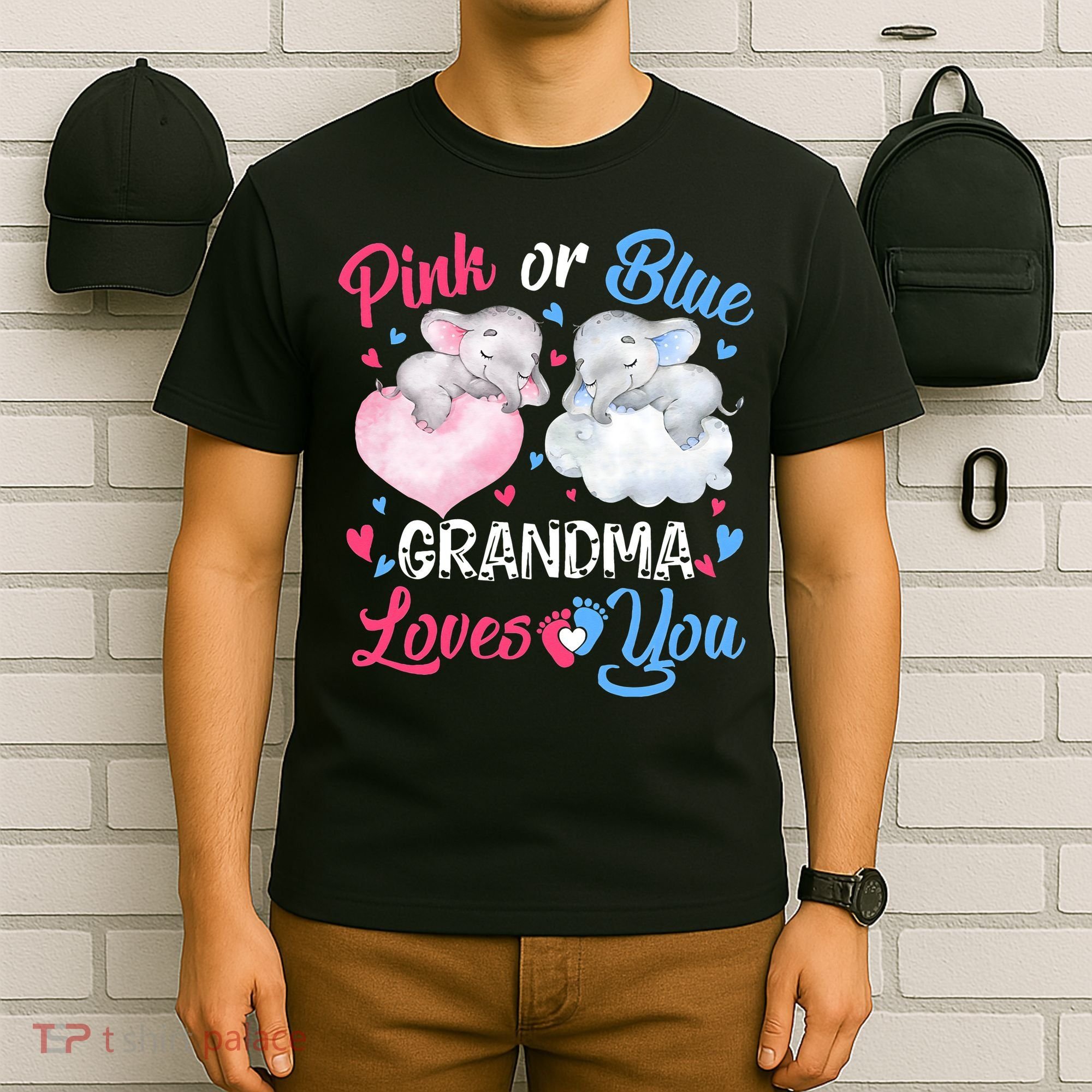 Pink Or Blue Grandma Loves You Elephants-baby Gender Reveal T-Shirt